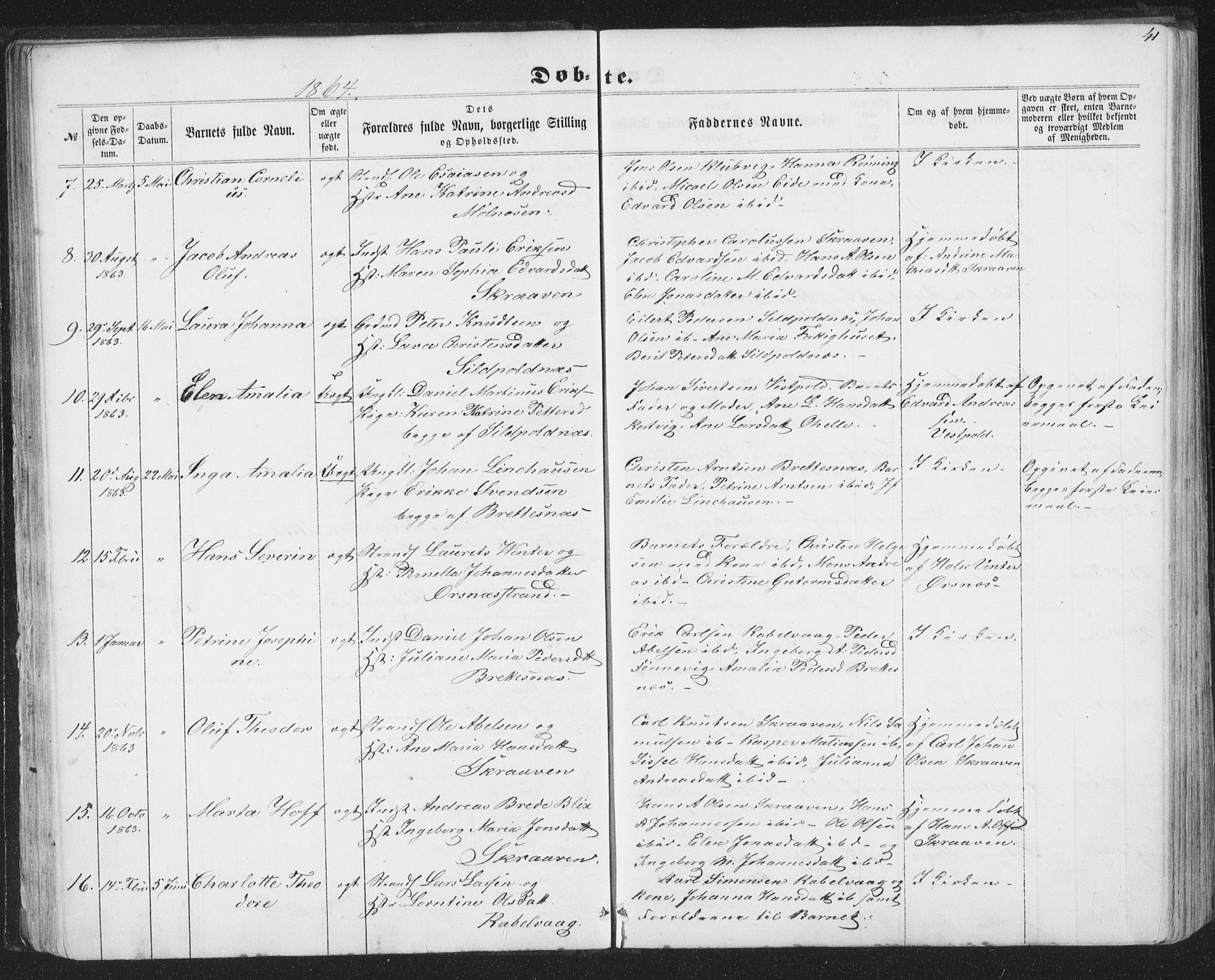 Ministerialprotokoller, klokkerbøker og fødselsregistre - Nordland, AV/SAT-A-1459/874/L1073: Parish register (copy) no. 874C02, 1860-1870, p. 41