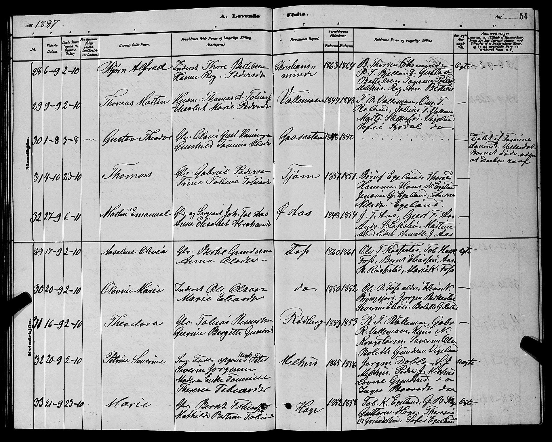 Sør-Audnedal sokneprestkontor, AV/SAK-1111-0039/F/Fb/Fbb/L0005: Parish register (copy) no. B 5, 1880-1892, p. 54