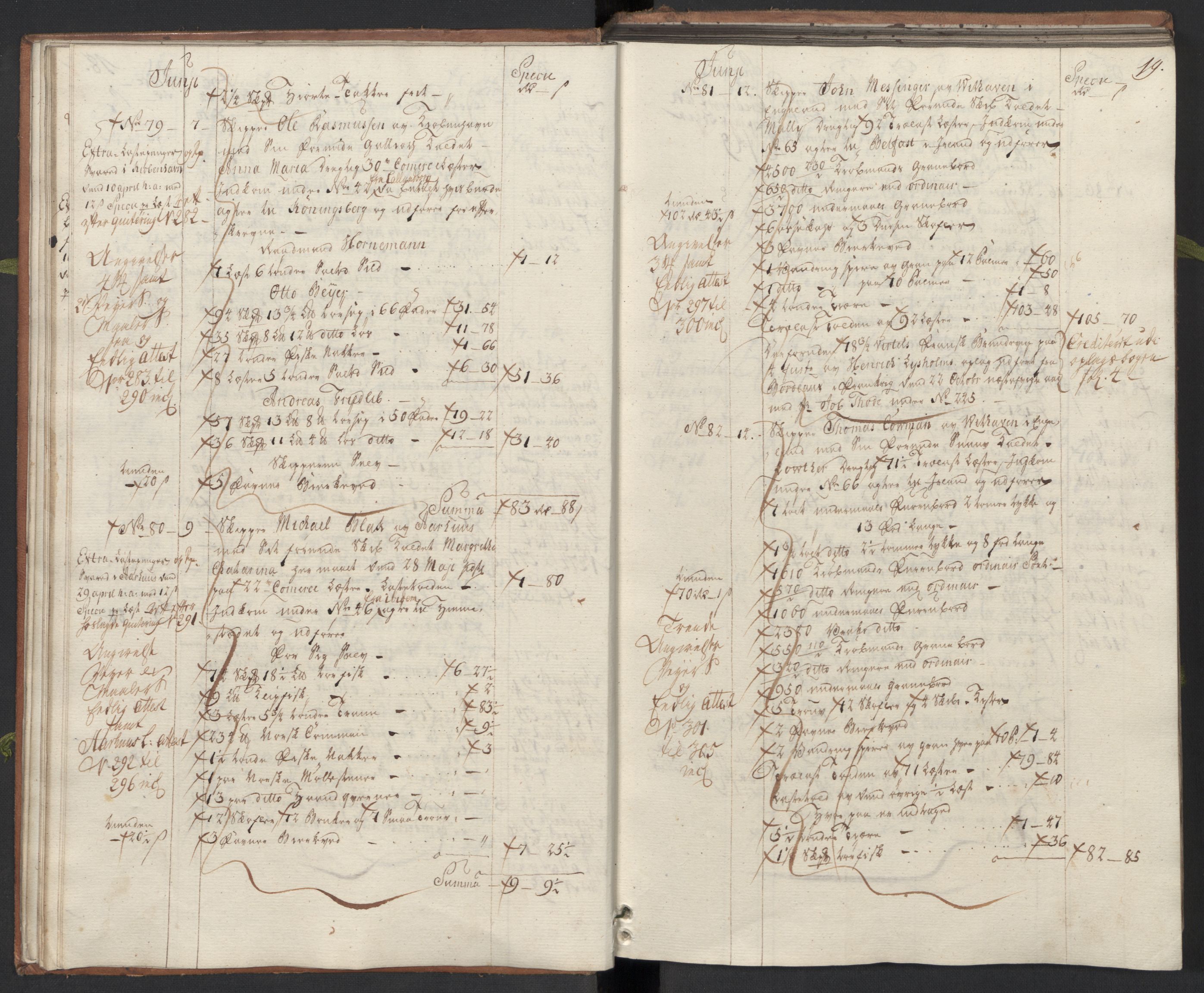 Generaltollkammeret, tollregnskaper, AV/RA-EA-5490/R33/L0075/0001: Tollregnskaper Trondheim A / Utgående hovedtollbok, 1762, p. 18b-19a