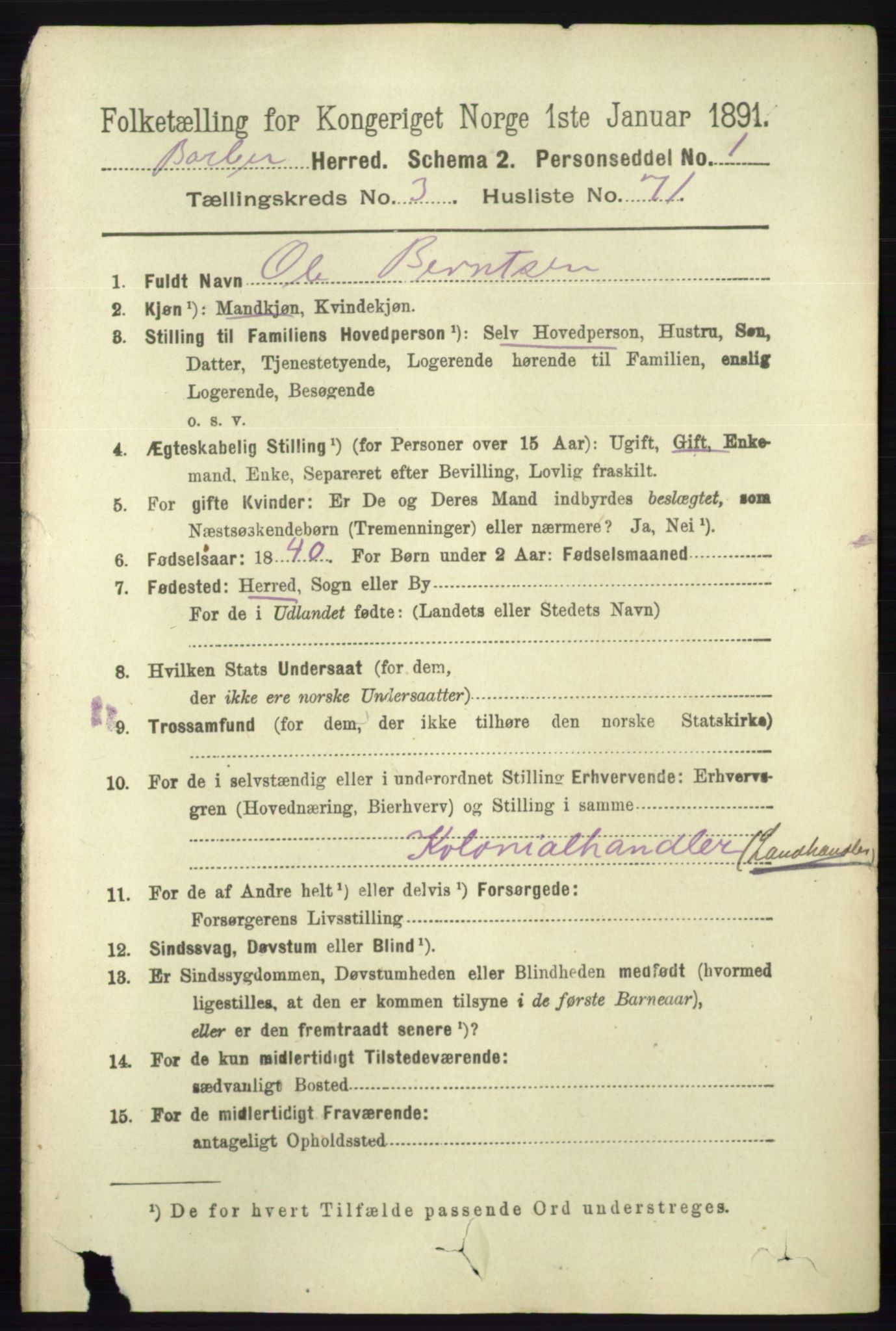 RA, 1891 census for 0990 Barbu, 1891, p. 2315