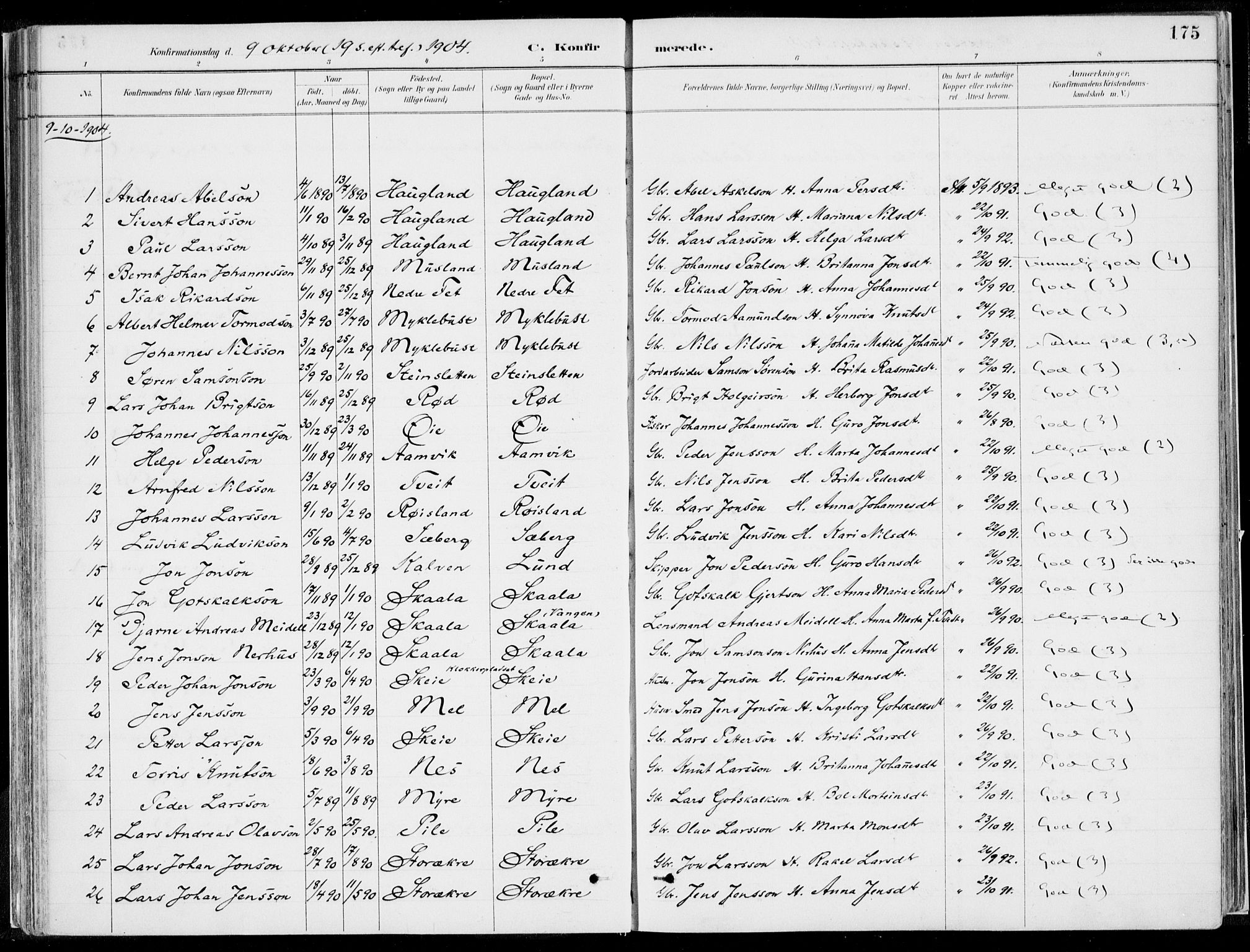 Kvinnherad sokneprestembete, SAB/A-76401/H/Haa: Parish register (official) no. B  1, 1887-1921, p. 175