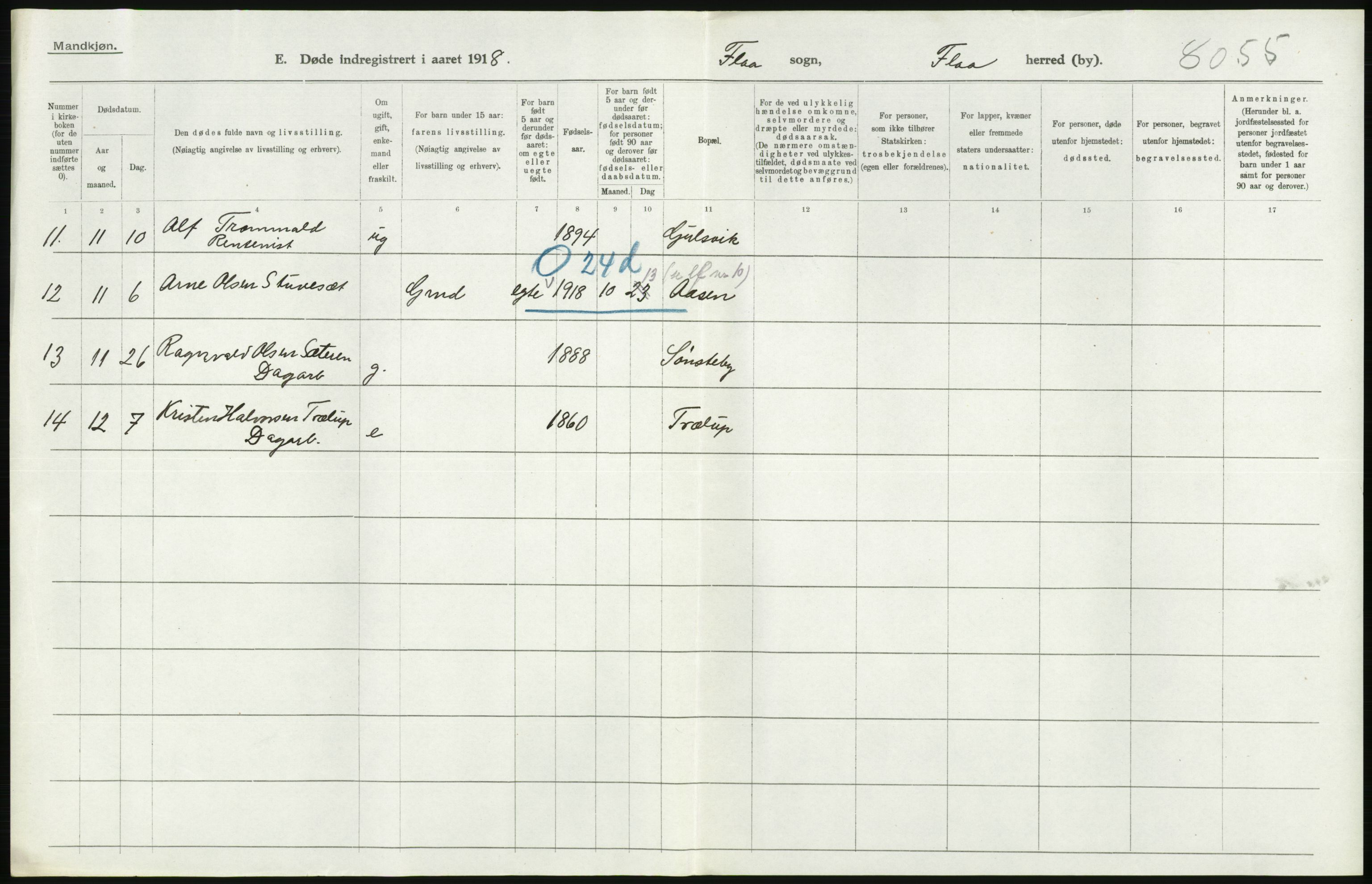 Statistisk sentralbyrå, Sosiodemografiske emner, Befolkning, AV/RA-S-2228/D/Df/Dfb/Dfbh/L0020: Buskerud fylke: Døde. Bygder og byer., 1918, p. 180