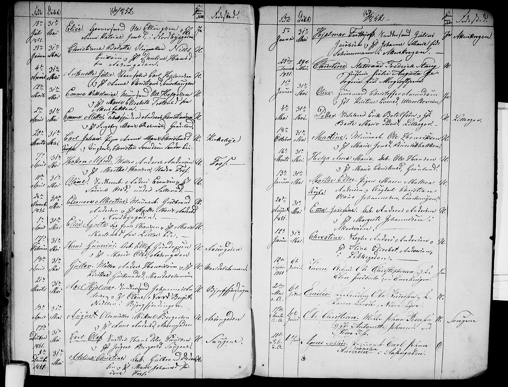 Aker prestekontor kirkebøker, AV/SAO-A-10861/G/L0009: Parish register (copy) no. 9, 1848-1852, p. 166-167