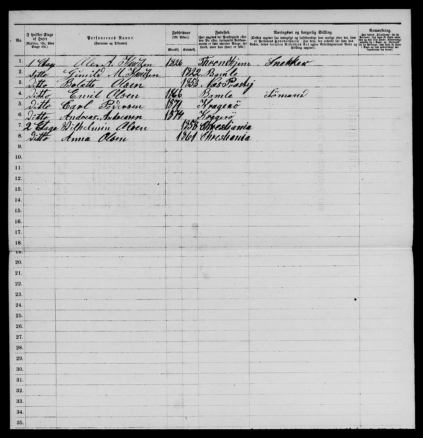 SAKO, 1885 census for 0801 Kragerø, 1885, p. 420