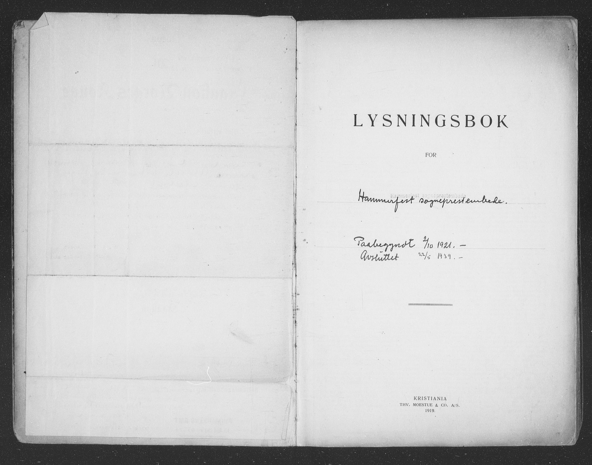 Hammerfest sokneprestkontor, SATØ/S-1347/I/Ib/L0073: Banns register no. 73, 1921-1939