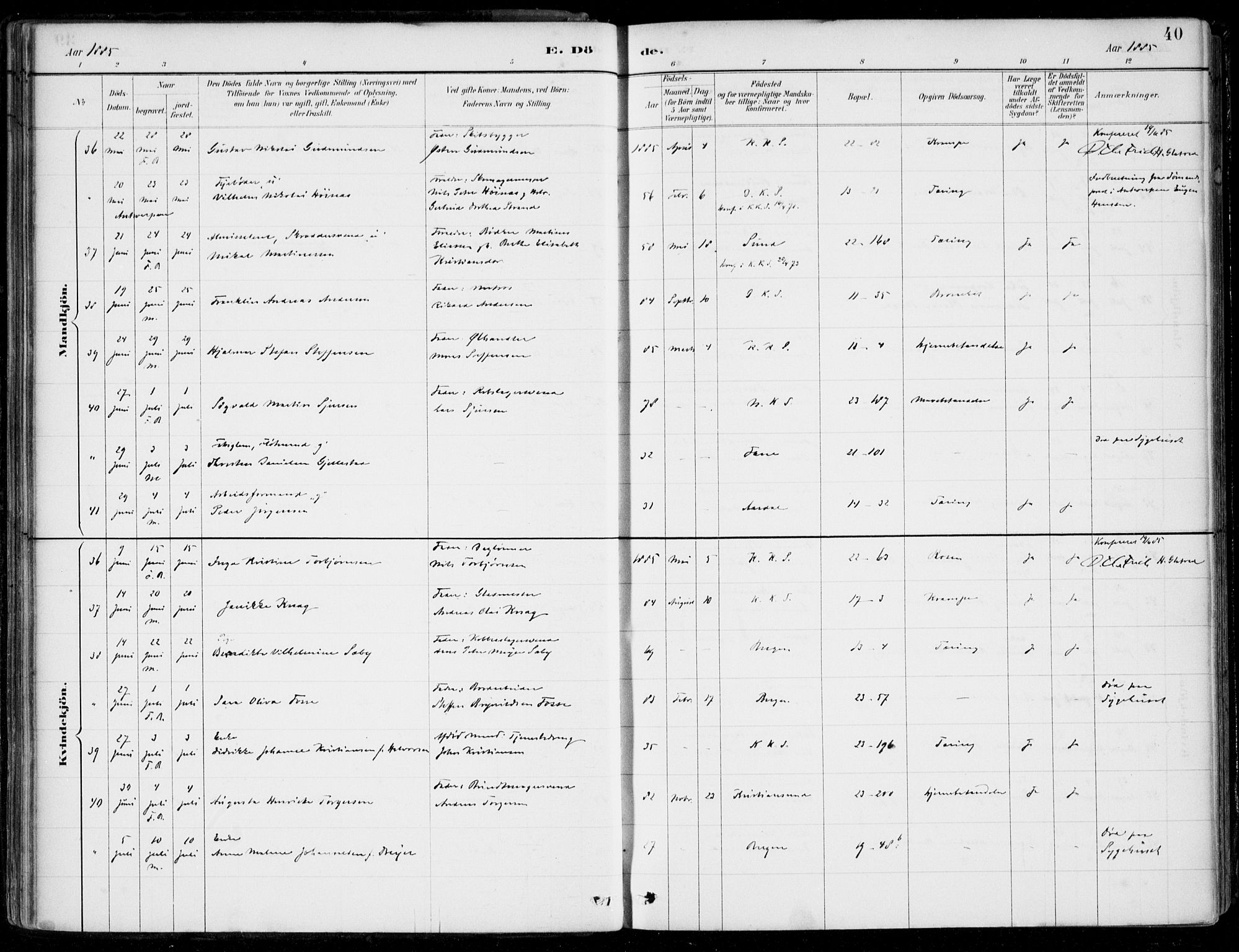 Korskirken sokneprestembete, SAB/A-76101/H/Hab: Parish register (copy) no. E 4, 1884-1910, p. 40
