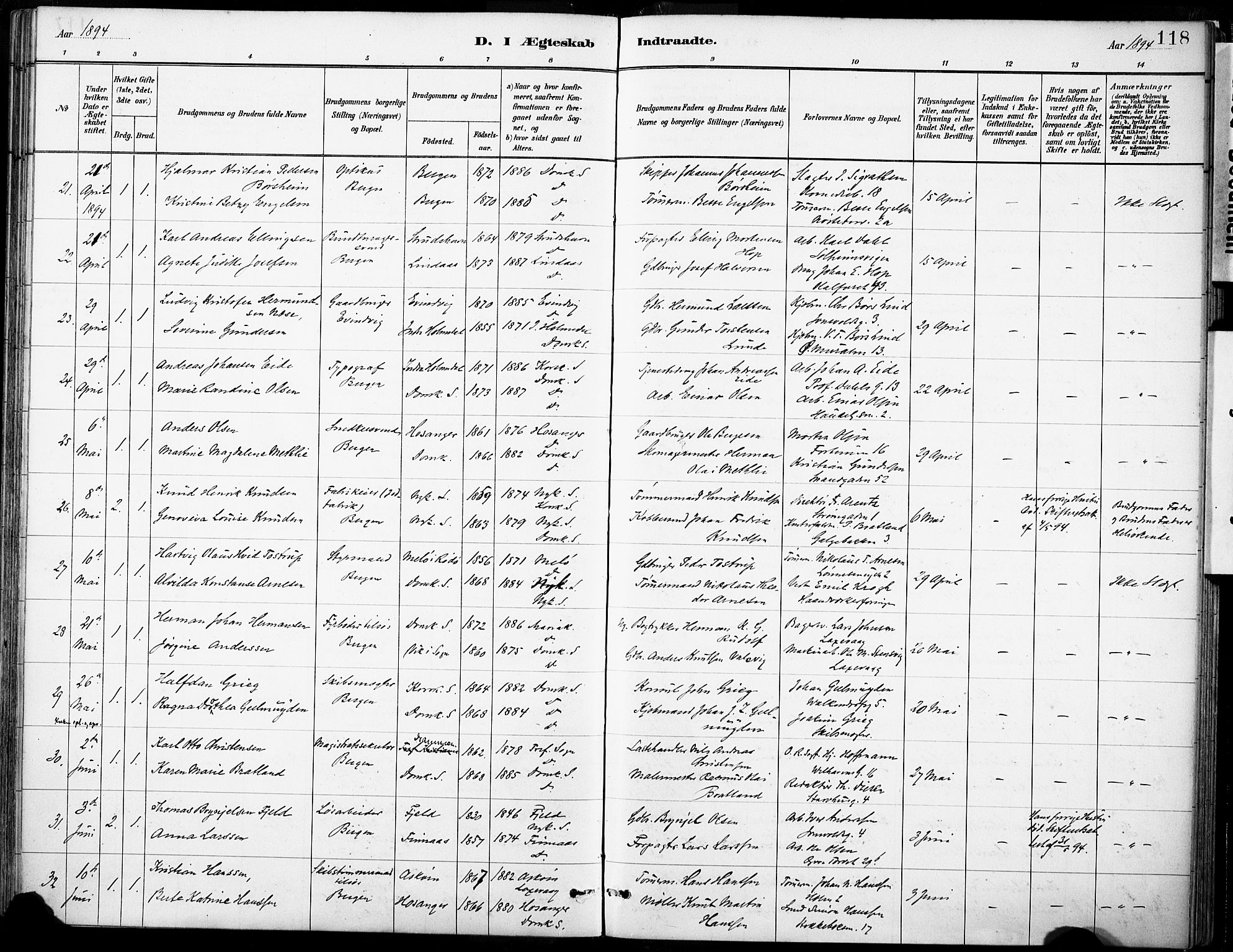 Domkirken sokneprestembete, SAB/A-74801/H/Haa/L0037: Parish register (official) no. D 4, 1880-1907, p. 118