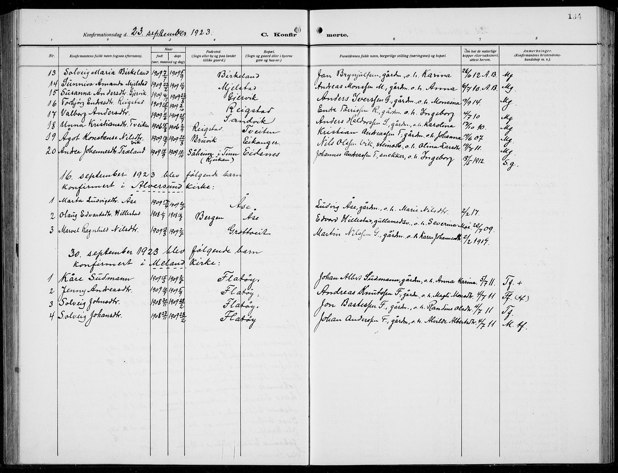 Hamre sokneprestembete, AV/SAB-A-75501/H/Ha/Hab: Parish register (copy) no. B 5, 1920-1940, p. 134