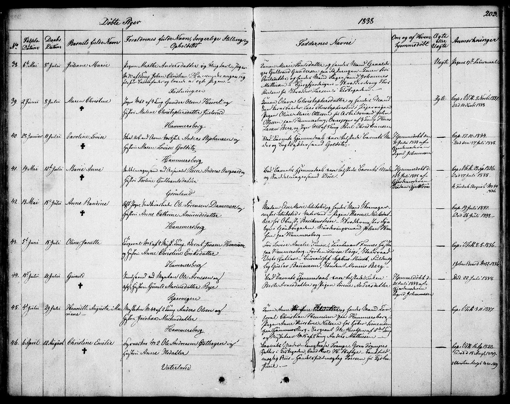 Garnisonsmenigheten Kirkebøker, AV/SAO-A-10846/F/Fa/L0006: Parish register (official) no. 6, 1828-1841, p. 203