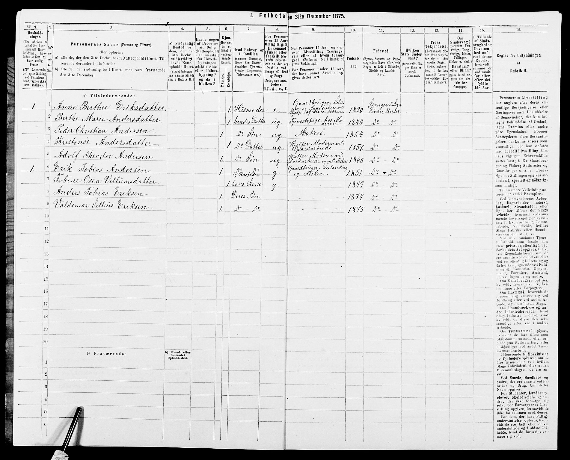 SAK, 1875 census for 1029P Sør-Audnedal, 1875, p. 1740