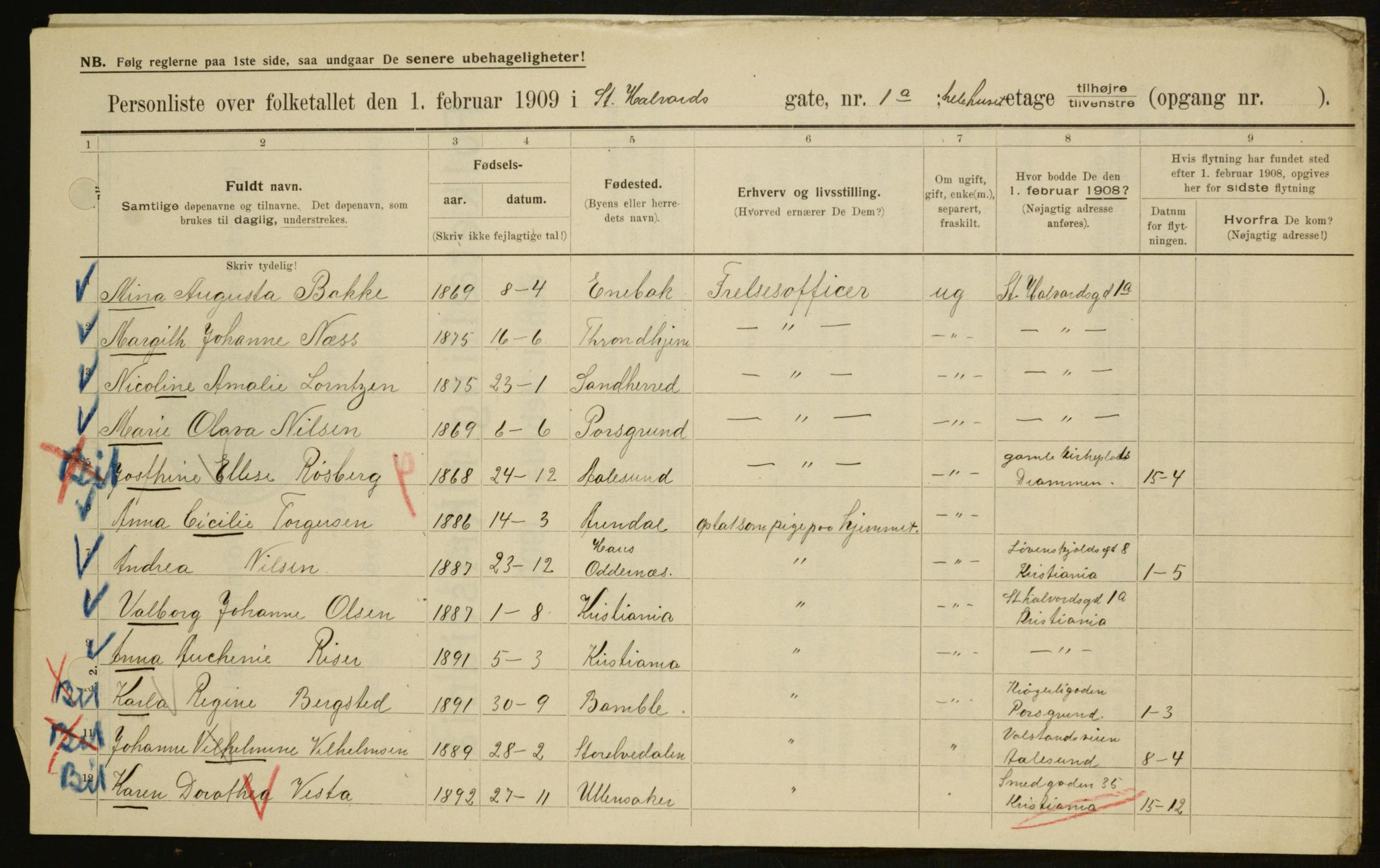 OBA, Municipal Census 1909 for Kristiania, 1909, p. 79453