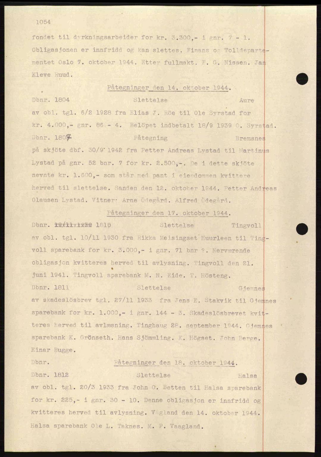 Nordmøre sorenskriveri, AV/SAT-A-4132/1/2/2Ca: Mortgage book no. C81, 1940-1945, Diary no: : 1804/1944