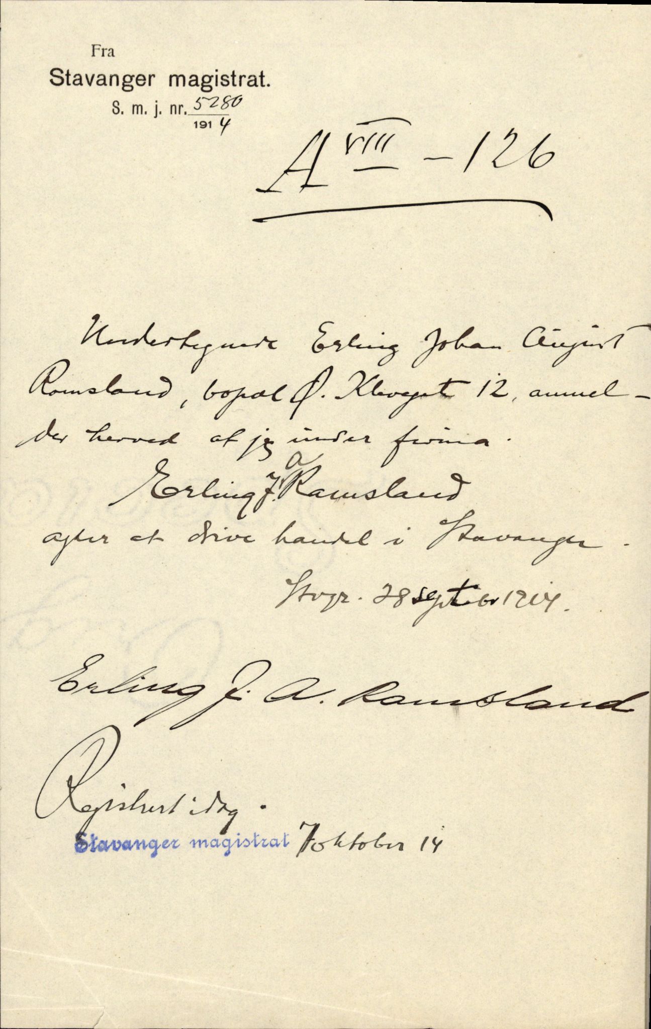 Stavanger byfogd, AV/SAST-A-101408/002/J/Jd/Jde/L0001: Registreringsmeldinger og bilag. Enkeltmannsforetak, 1-350, 1891-1967, p. 479