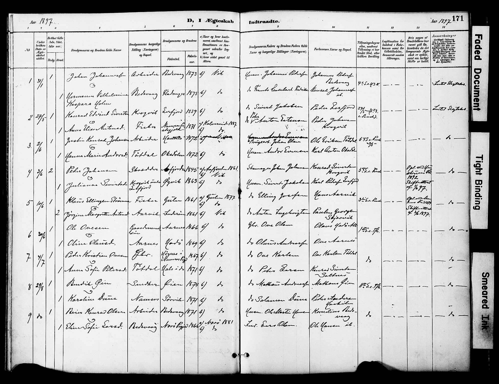 Ministerialprotokoller, klokkerbøker og fødselsregistre - Nord-Trøndelag, SAT/A-1458/774/L0628: Parish register (official) no. 774A02, 1887-1903, p. 171