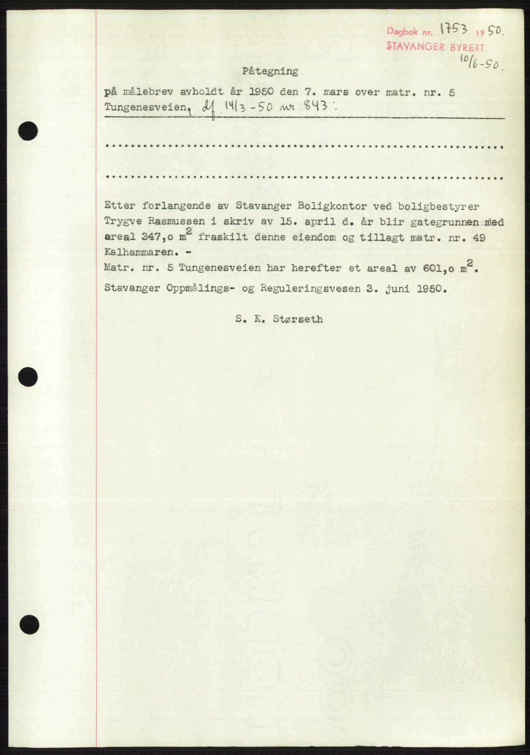 Stavanger byrett, SAST/A-100455/002/G/Gb/L0024: Mortgage book no. A13, 1949-1950, Diary no: : 1753/1950
