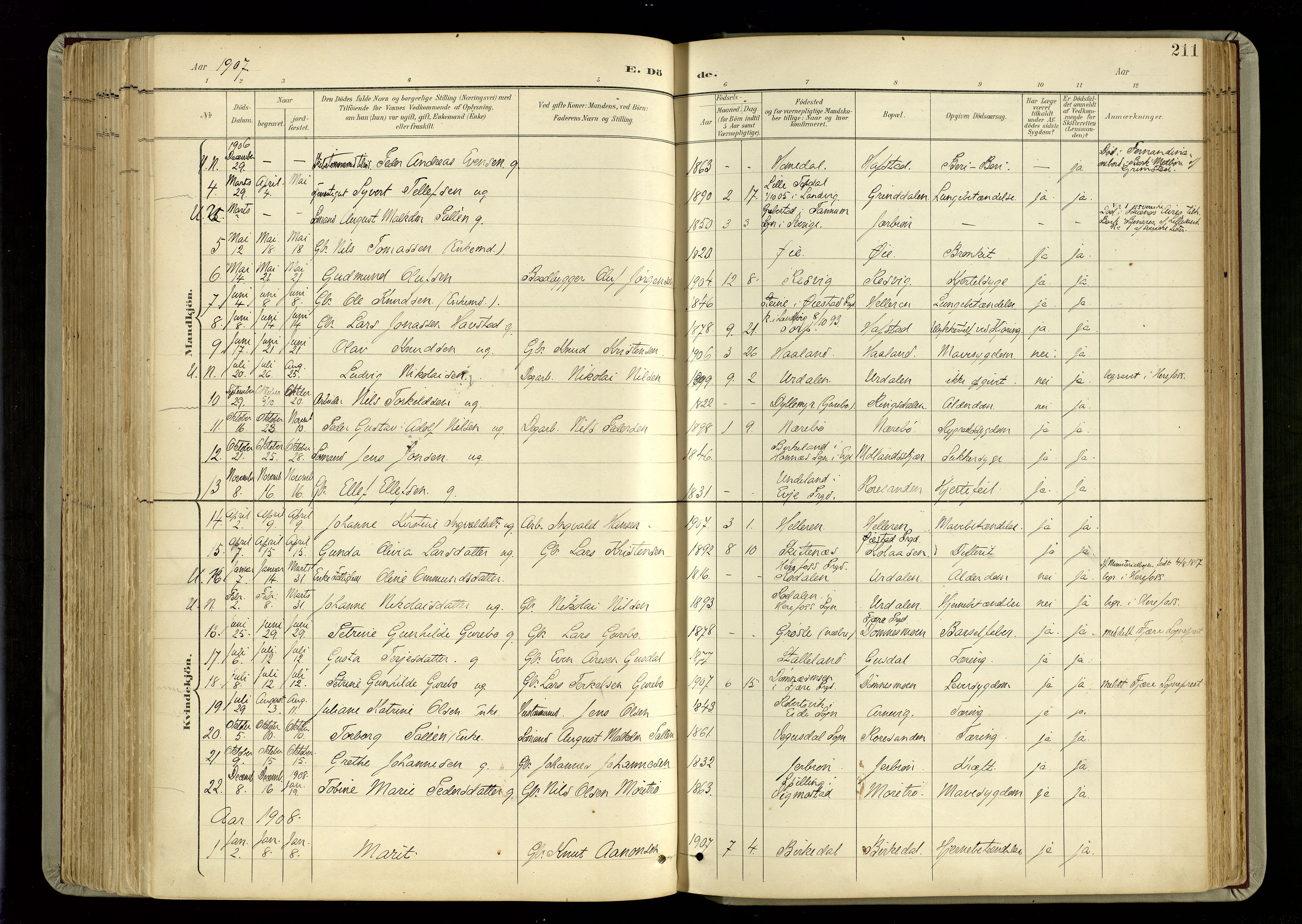 Hommedal sokneprestkontor, AV/SAK-1111-0023/F/Fa/Fab/L0007: Parish register (official) no. A 7, 1898-1924, p. 211