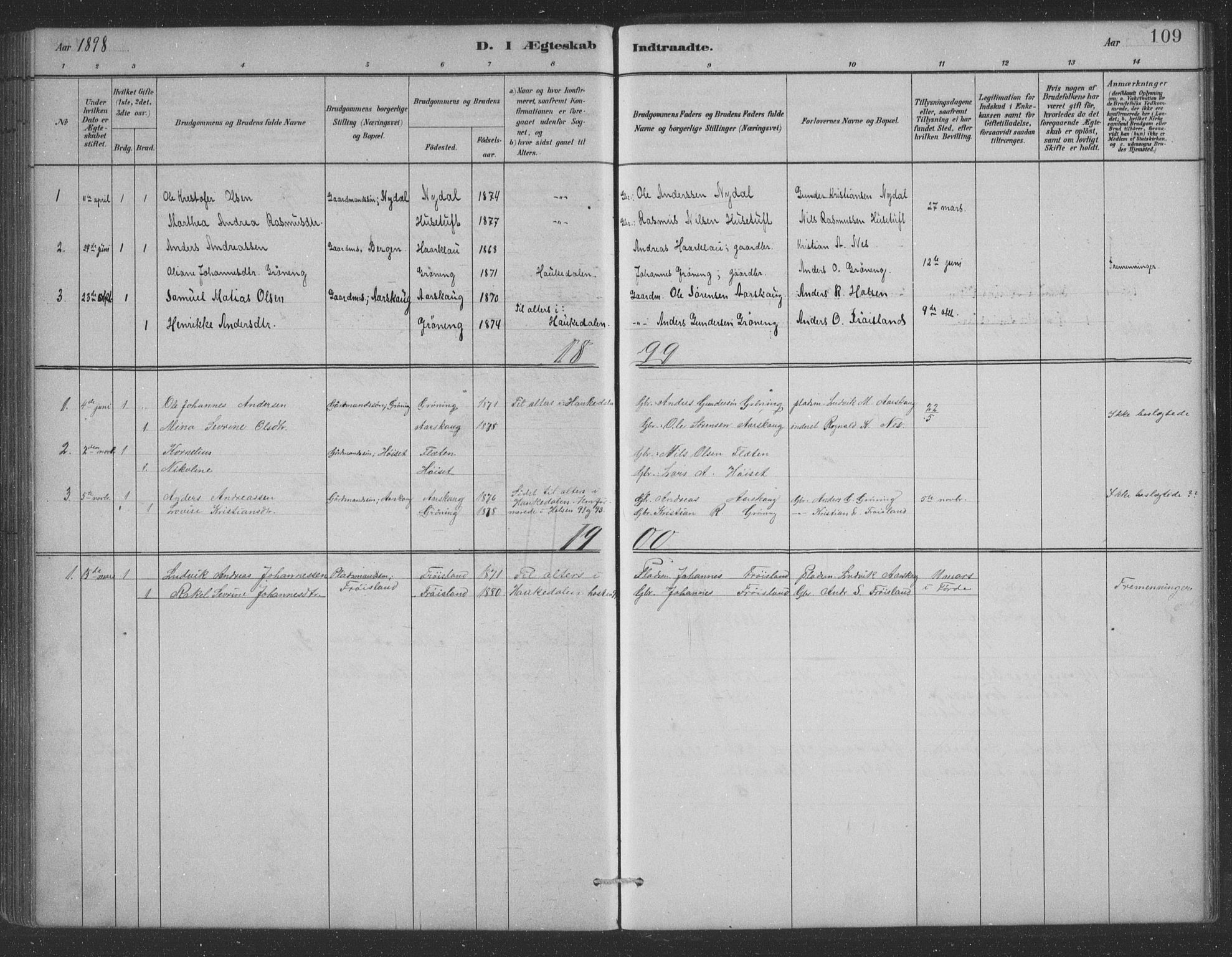 Førde sokneprestembete, AV/SAB-A-79901/H/Hab/Habc/L0002: Parish register (copy) no. C 2, 1881-1911, p. 109