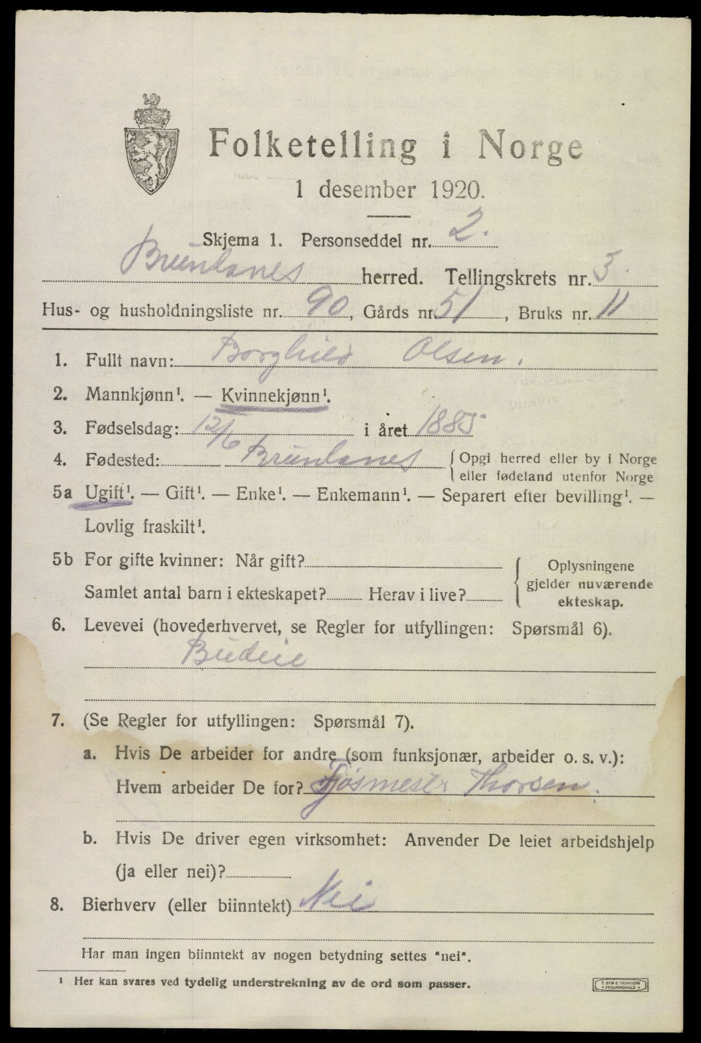 SAKO, 1920 census for Brunlanes, 1920, p. 5777