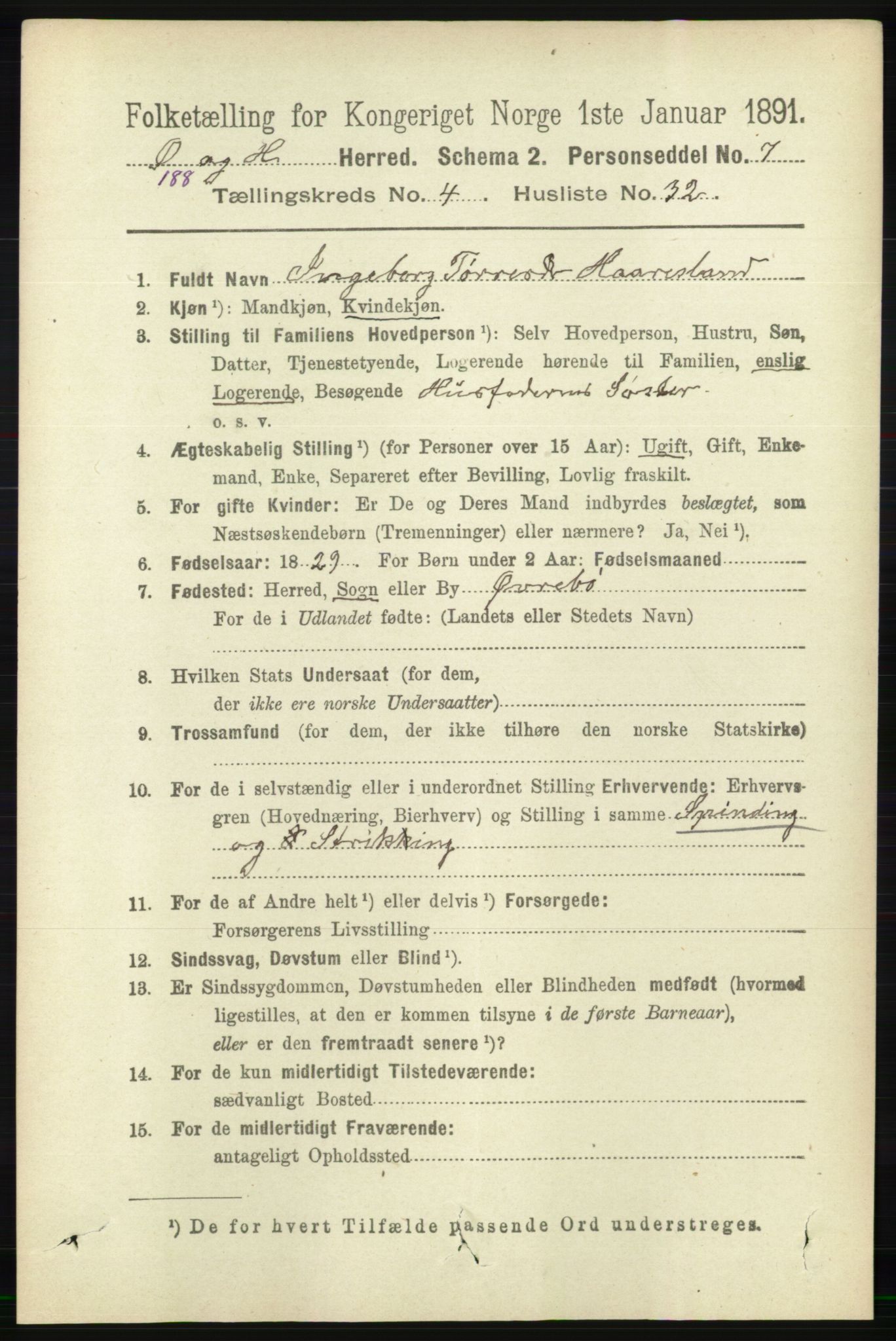 RA, 1891 census for 1016 Øvrebø og Hægeland, 1891, p. 894