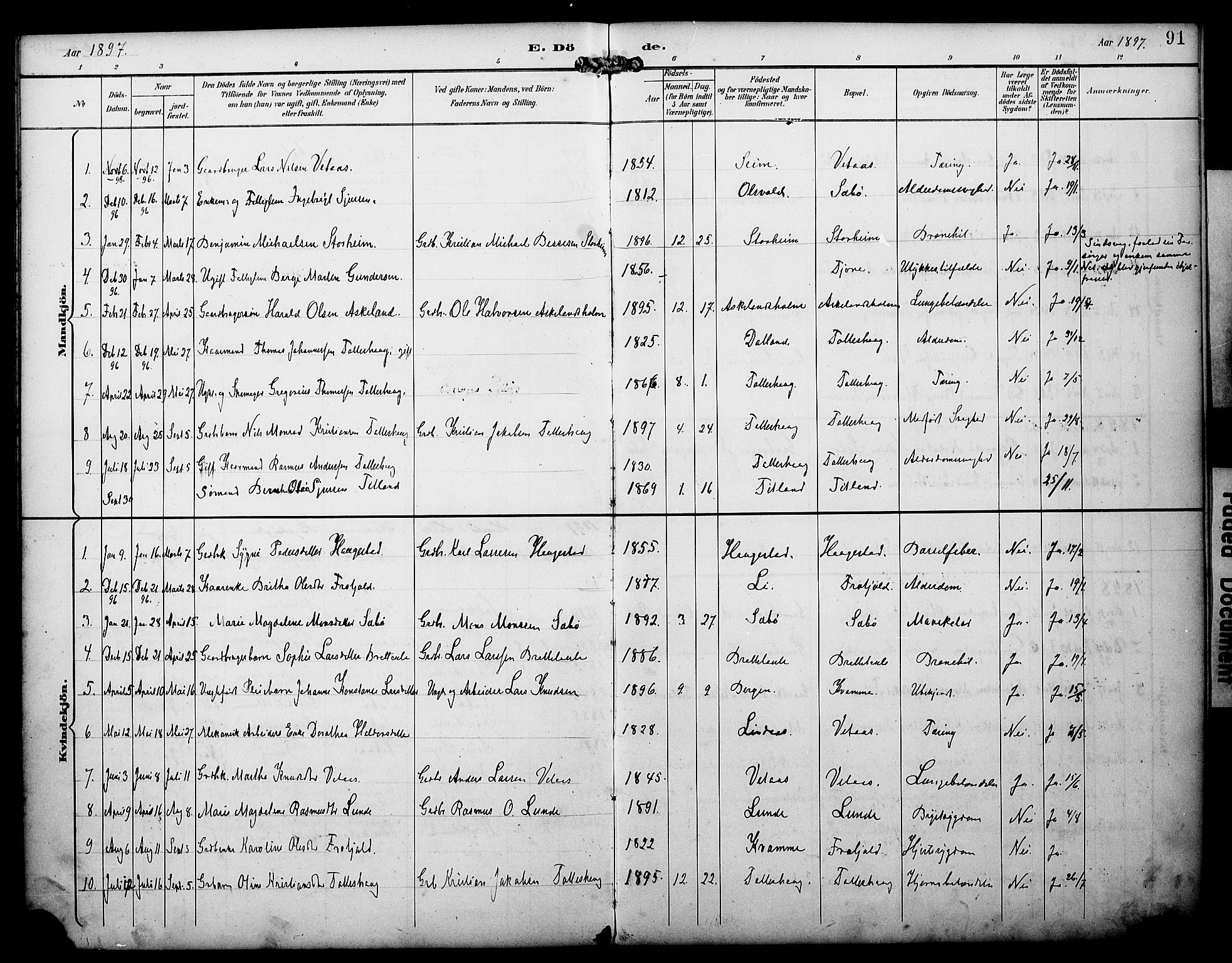 Manger sokneprestembete, AV/SAB-A-76801/H/Haa: Parish register (official) no. D 2, 1894-1908, p. 91