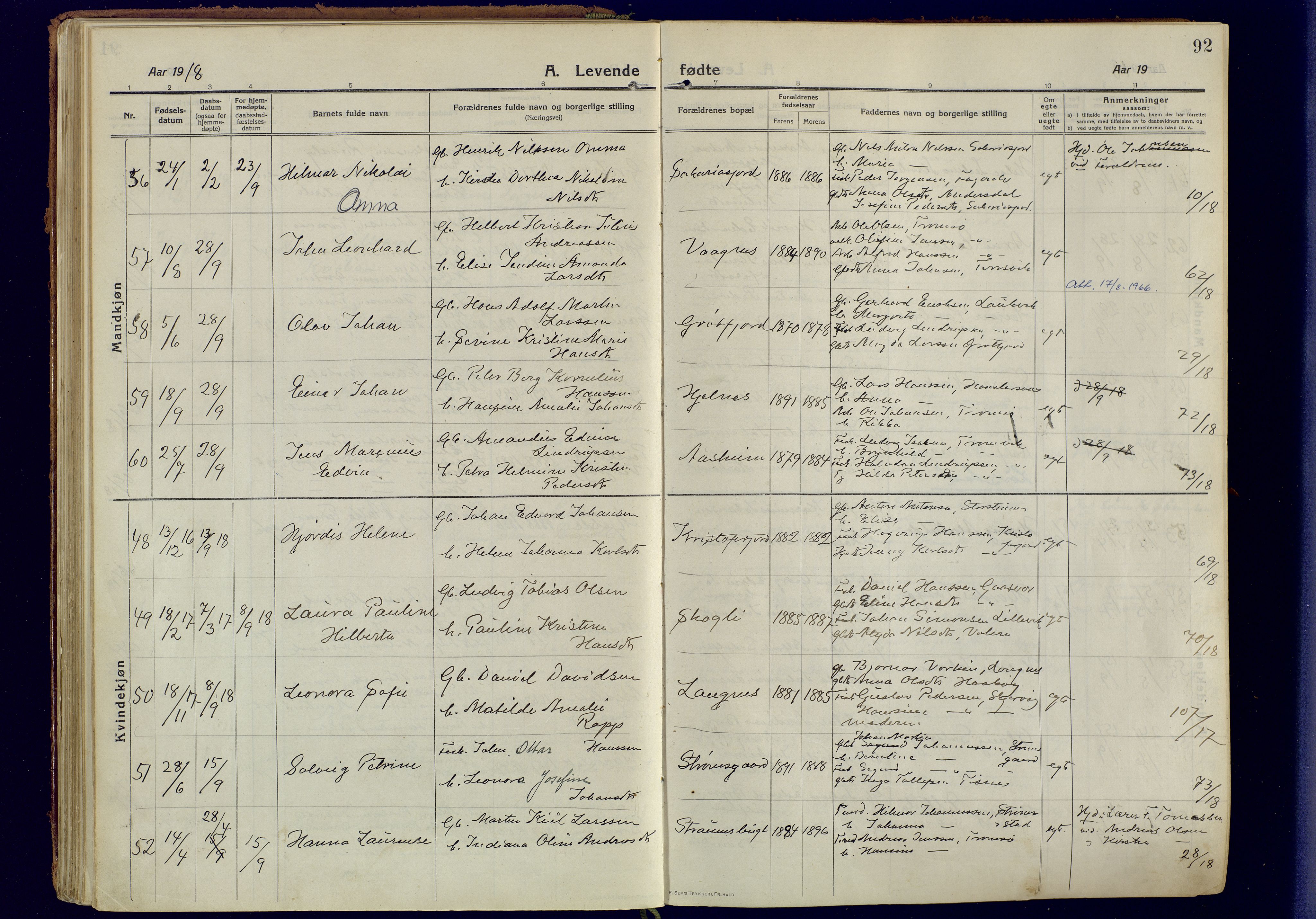 Tromsøysund sokneprestkontor, AV/SATØ-S-1304/G/Ga/L0008kirke: Parish register (official) no. 8, 1914-1922, p. 92