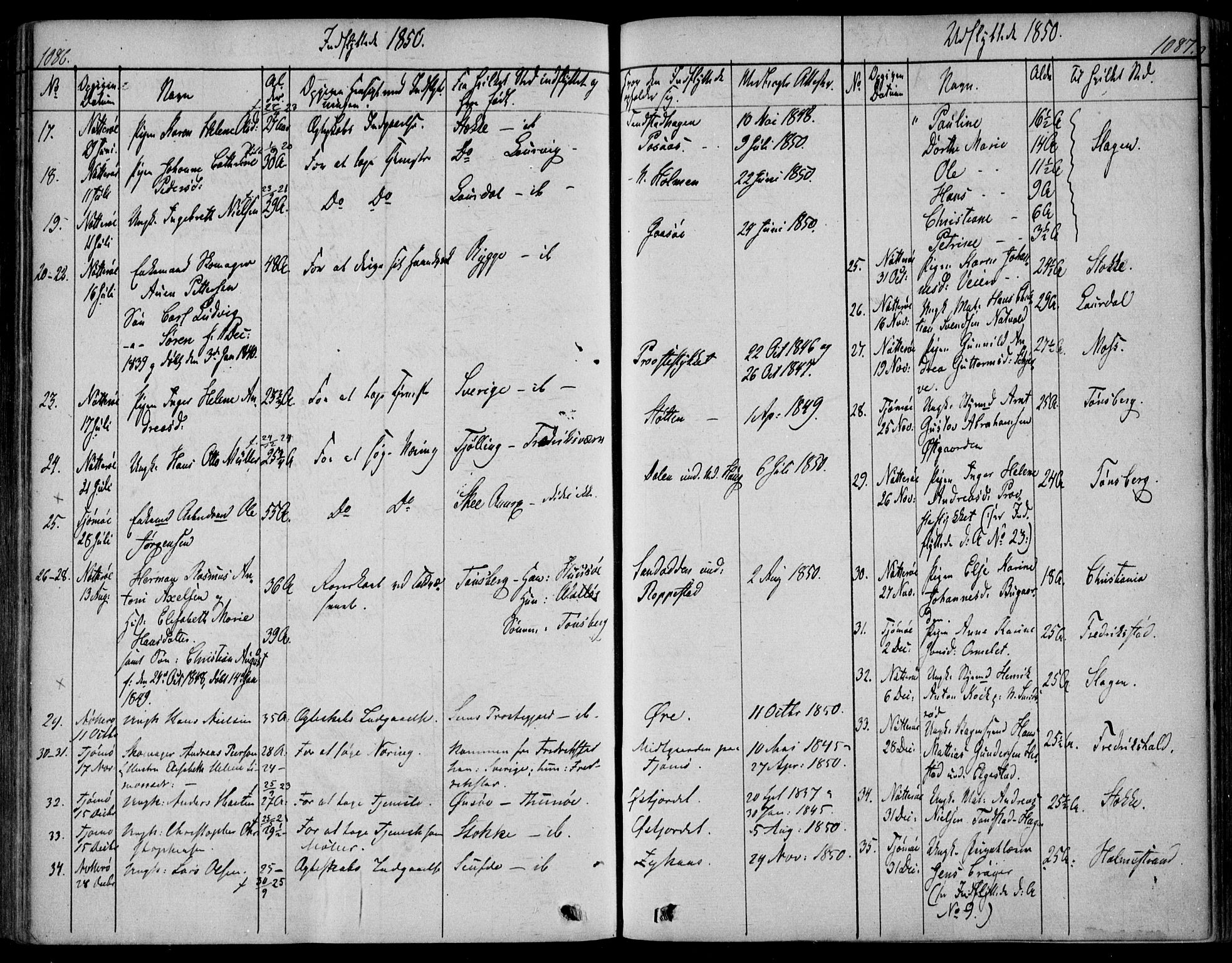 Nøtterøy kirkebøker, AV/SAKO-A-354/F/Fa/L0005: Parish register (official) no. I 5, 1839-1852, p. 1086-1087