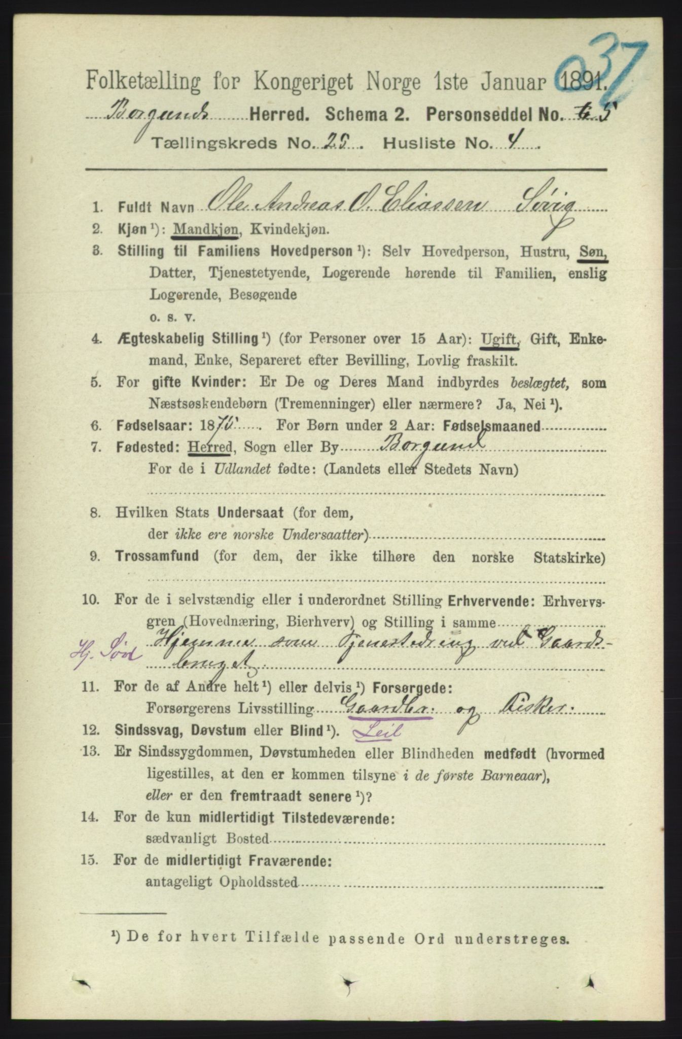 RA, 1891 census for 1531 Borgund, 1891, p. 7281