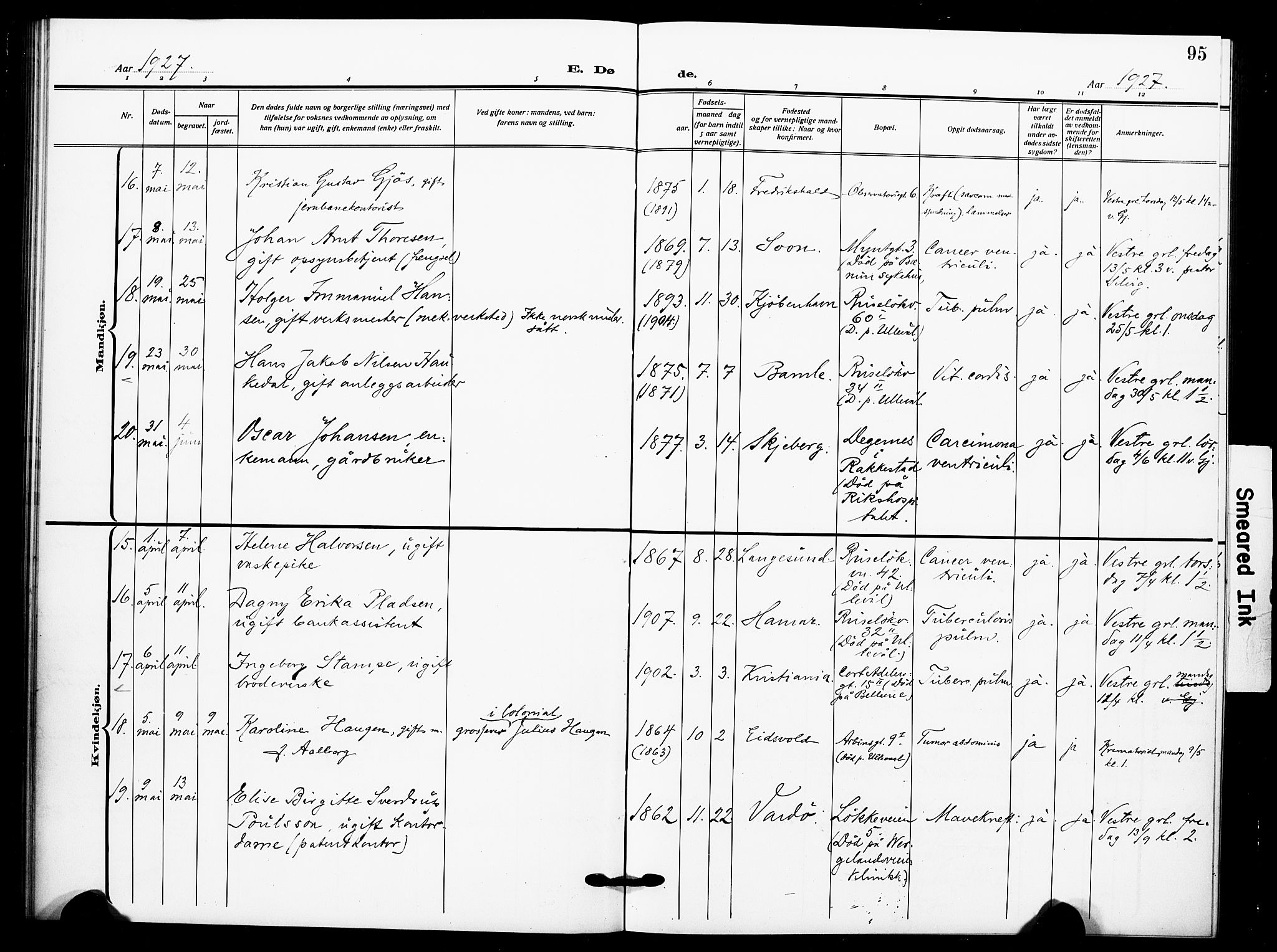 Johannes prestekontor Kirkebøker, AV/SAO-A-10852/F/Fa/L0012: Parish register (official) no. 12, 1918-1930, p. 95