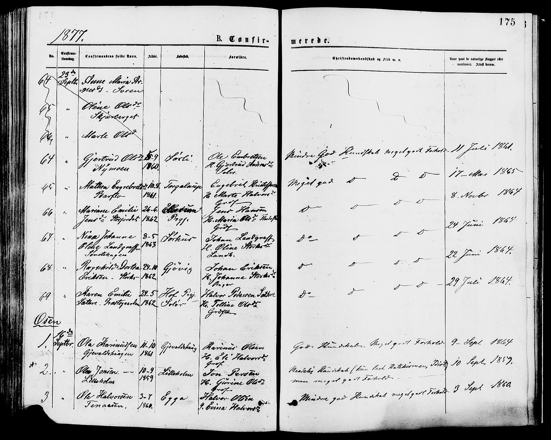 Trysil prestekontor, AV/SAH-PREST-046/H/Ha/Haa/L0007: Parish register (official) no. 7, 1874-1880, p. 175