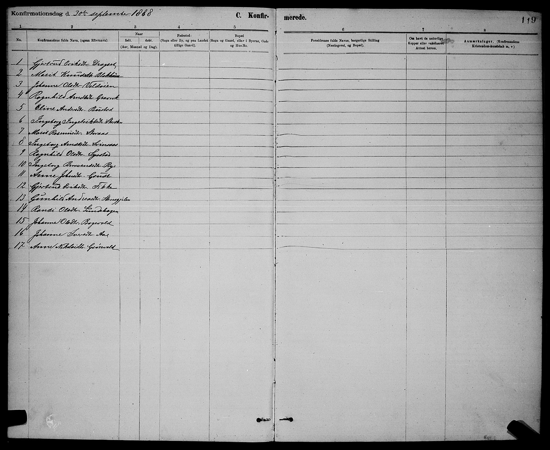 Ministerialprotokoller, klokkerbøker og fødselsregistre - Sør-Trøndelag, AV/SAT-A-1456/672/L0863: Parish register (copy) no. 672C02, 1888-1901, p. 119