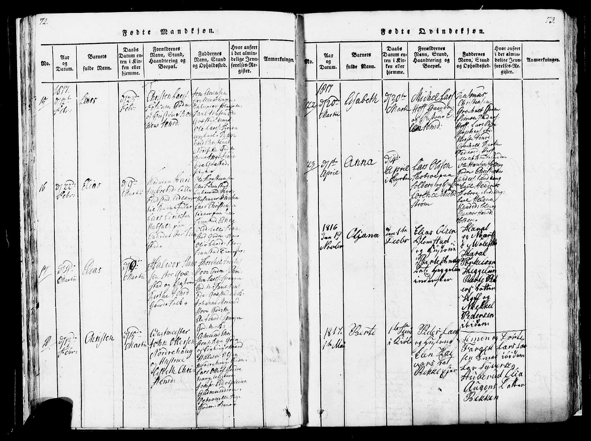 Løten prestekontor, AV/SAH-PREST-022/K/Ka/L0005: Parish register (official) no. 5, 1814-1832, p. 72-73