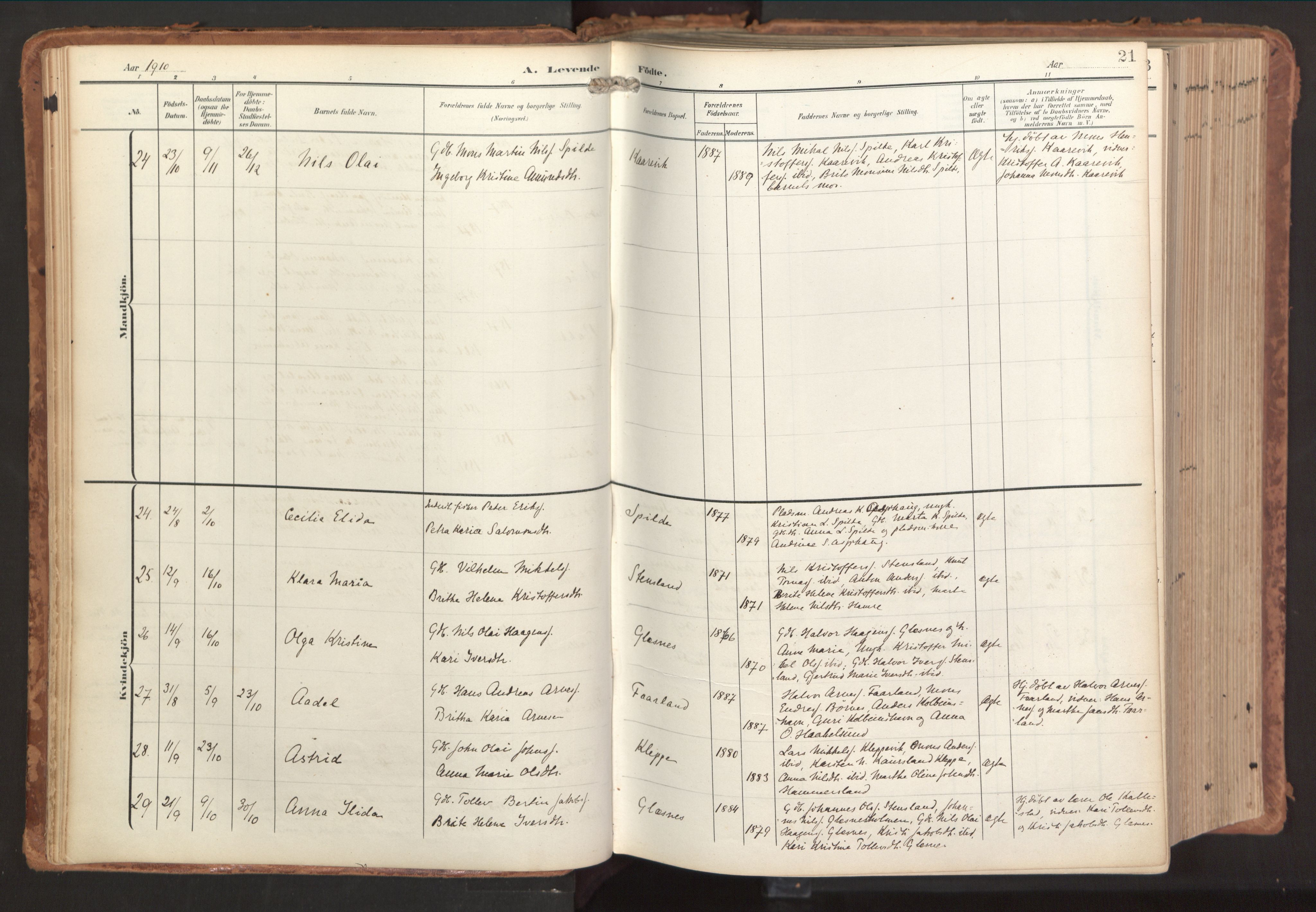 Sund sokneprestembete, AV/SAB-A-99930: Parish register (official) no. B 2, 1907-1926, p. 21