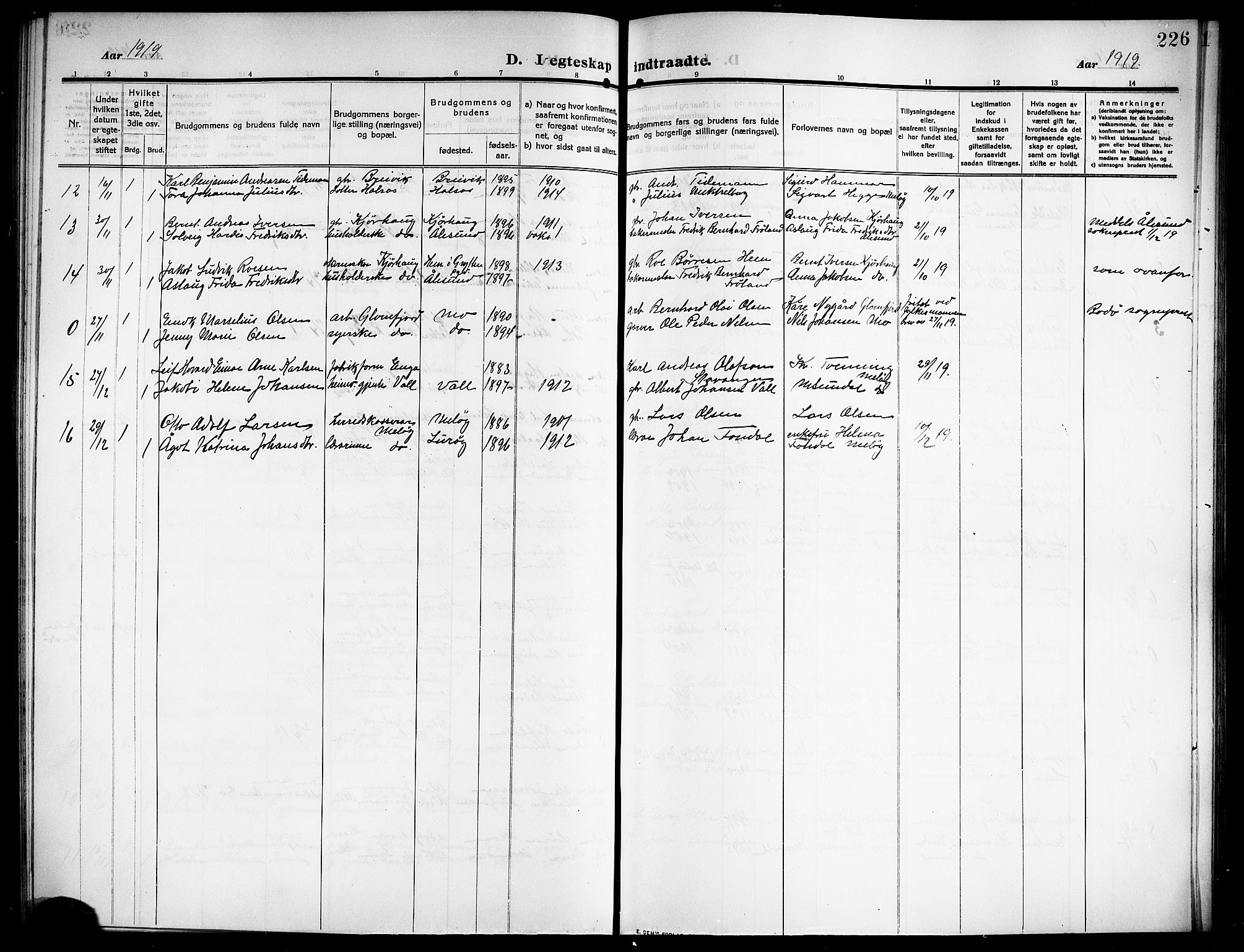 Ministerialprotokoller, klokkerbøker og fødselsregistre - Nordland, AV/SAT-A-1459/843/L0639: Parish register (copy) no. 843C08, 1908-1924, p. 226