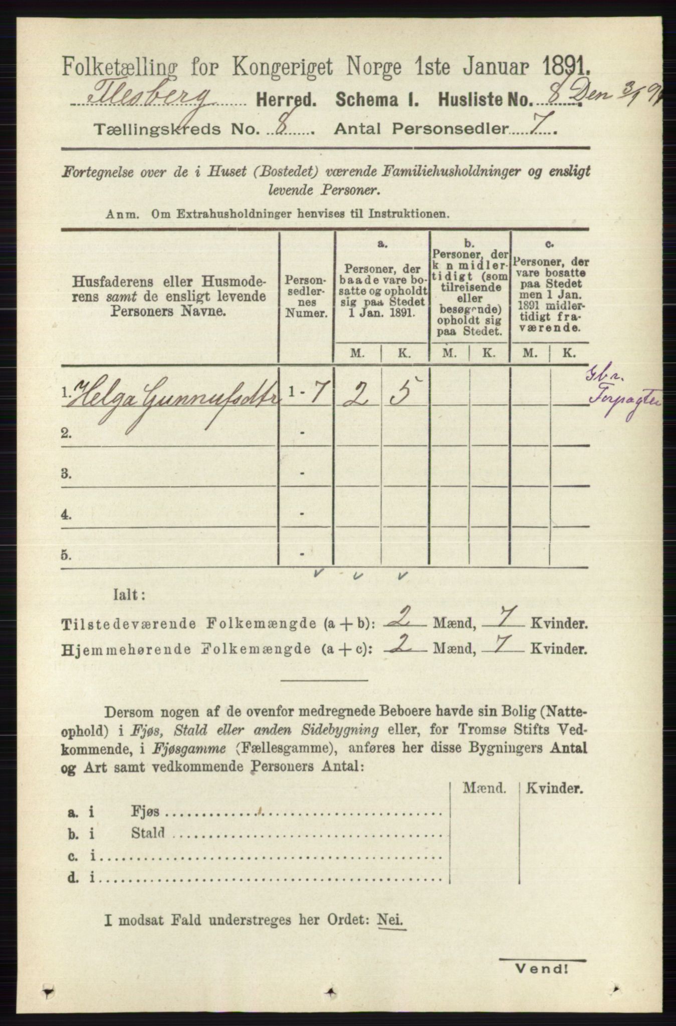 RA, 1891 census for 0631 Flesberg, 1891, p. 1343