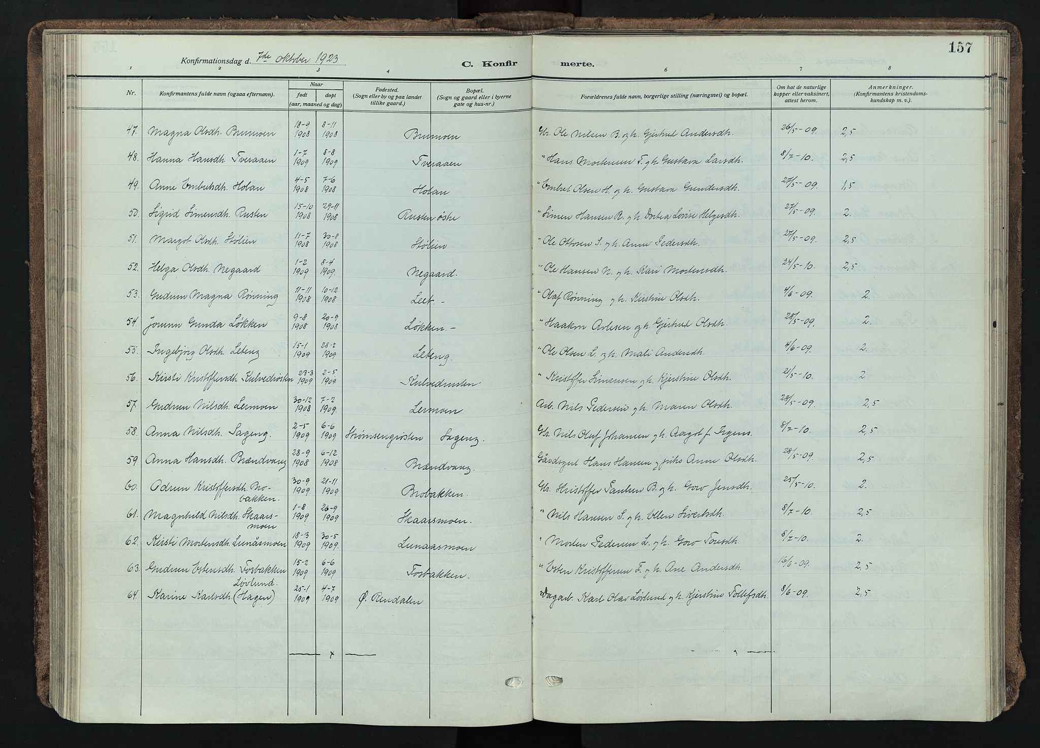 Tynset prestekontor, SAH/PREST-058/H/Ha/Haa/L0026: Parish register (official) no. 26, 1915-1929, p. 157