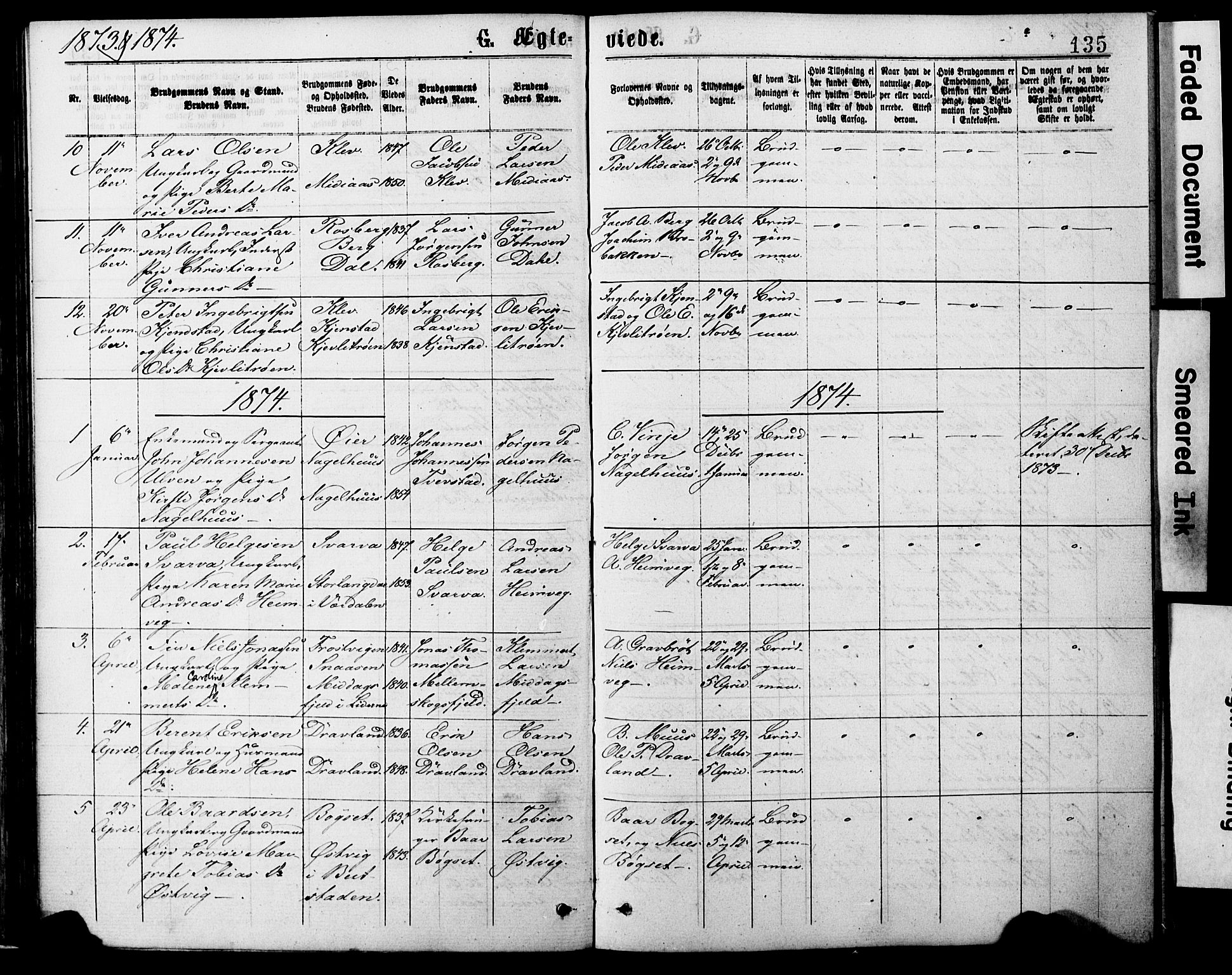 Ministerialprotokoller, klokkerbøker og fødselsregistre - Nord-Trøndelag, SAT/A-1458/749/L0473: Parish register (official) no. 749A07, 1873-1887, p. 135
