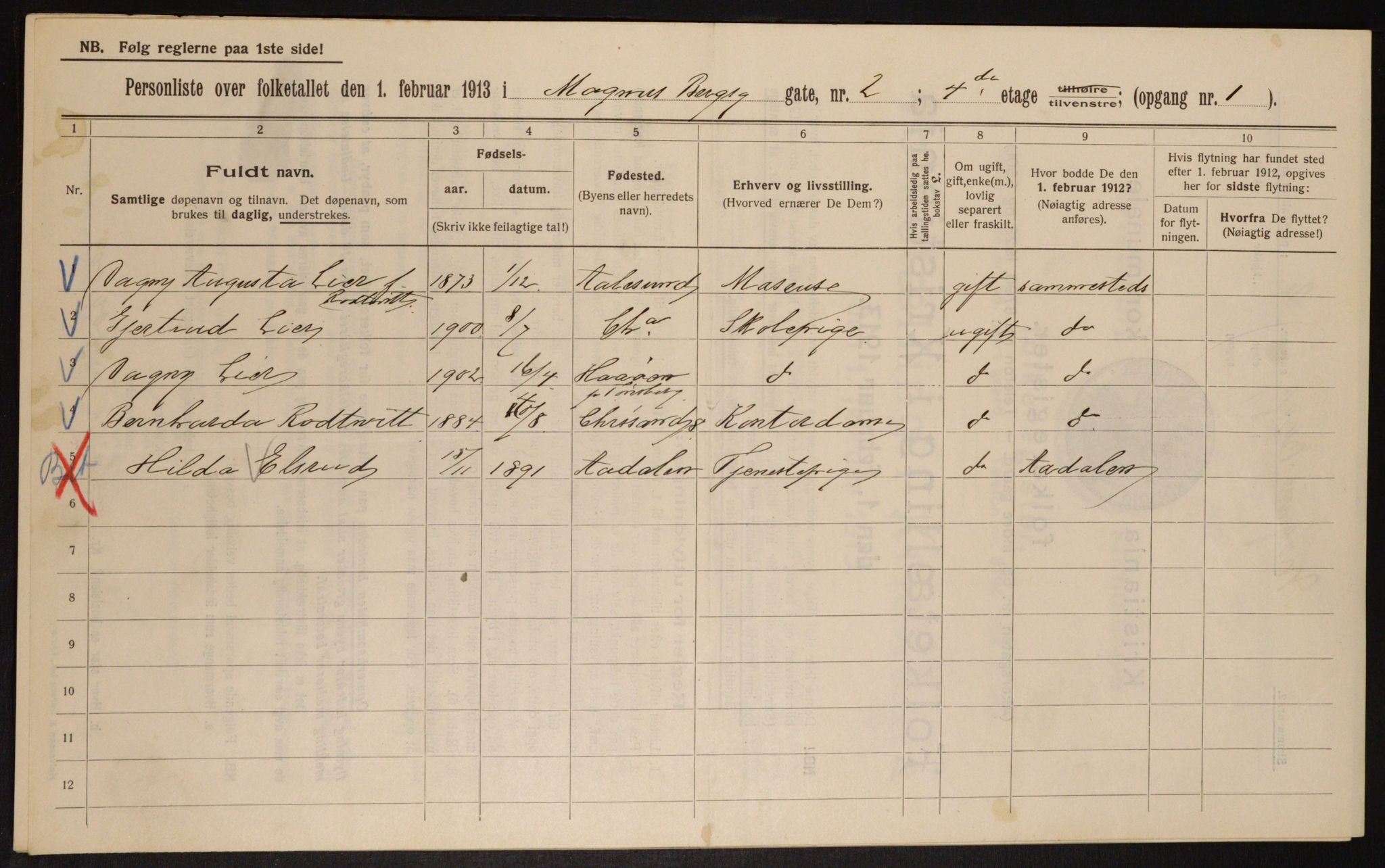 OBA, Municipal Census 1913 for Kristiania, 1913, p. 58867