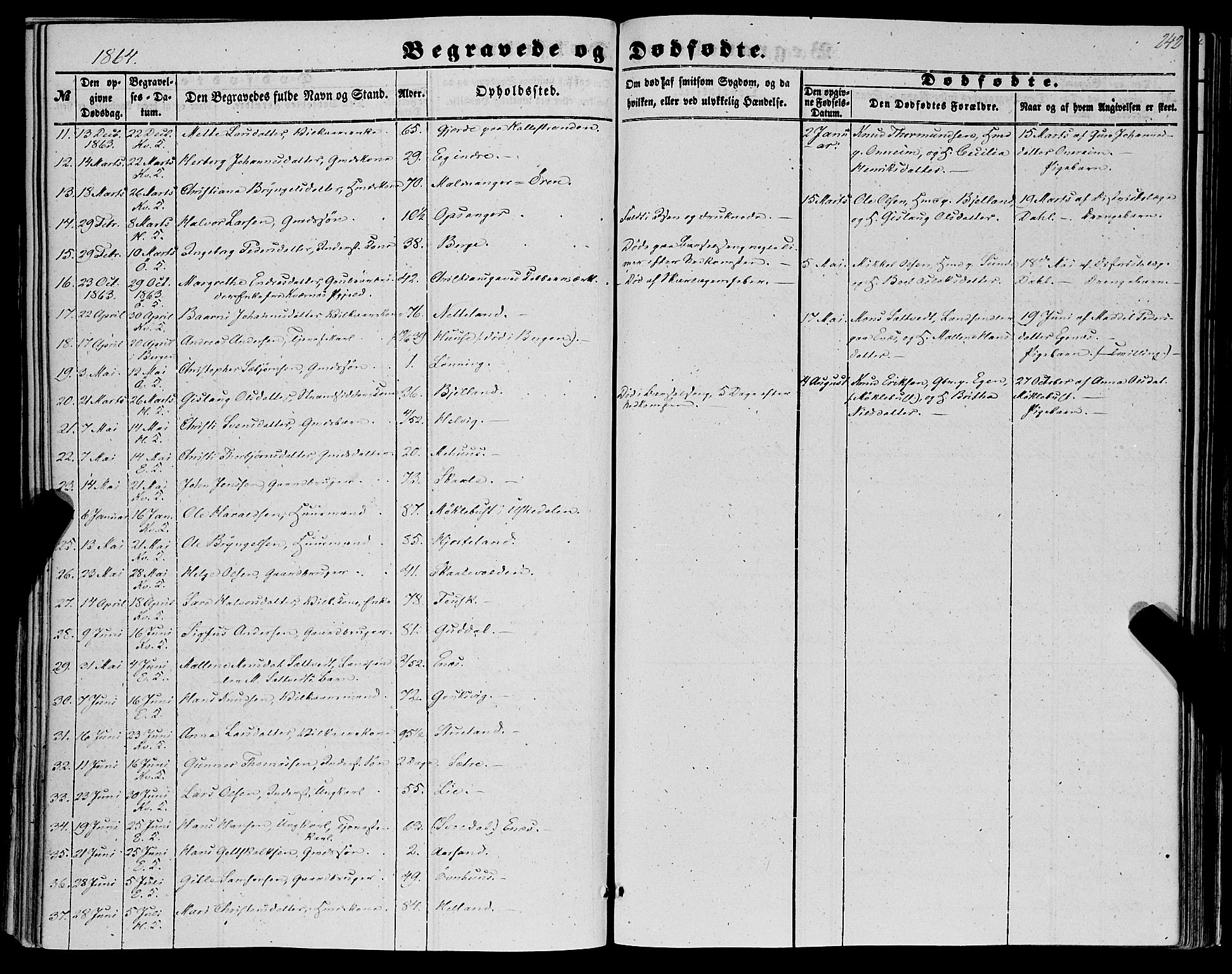 Kvinnherad sokneprestembete, AV/SAB-A-76401/H/Haa: Parish register (official) no. A 8, 1854-1872, p. 242