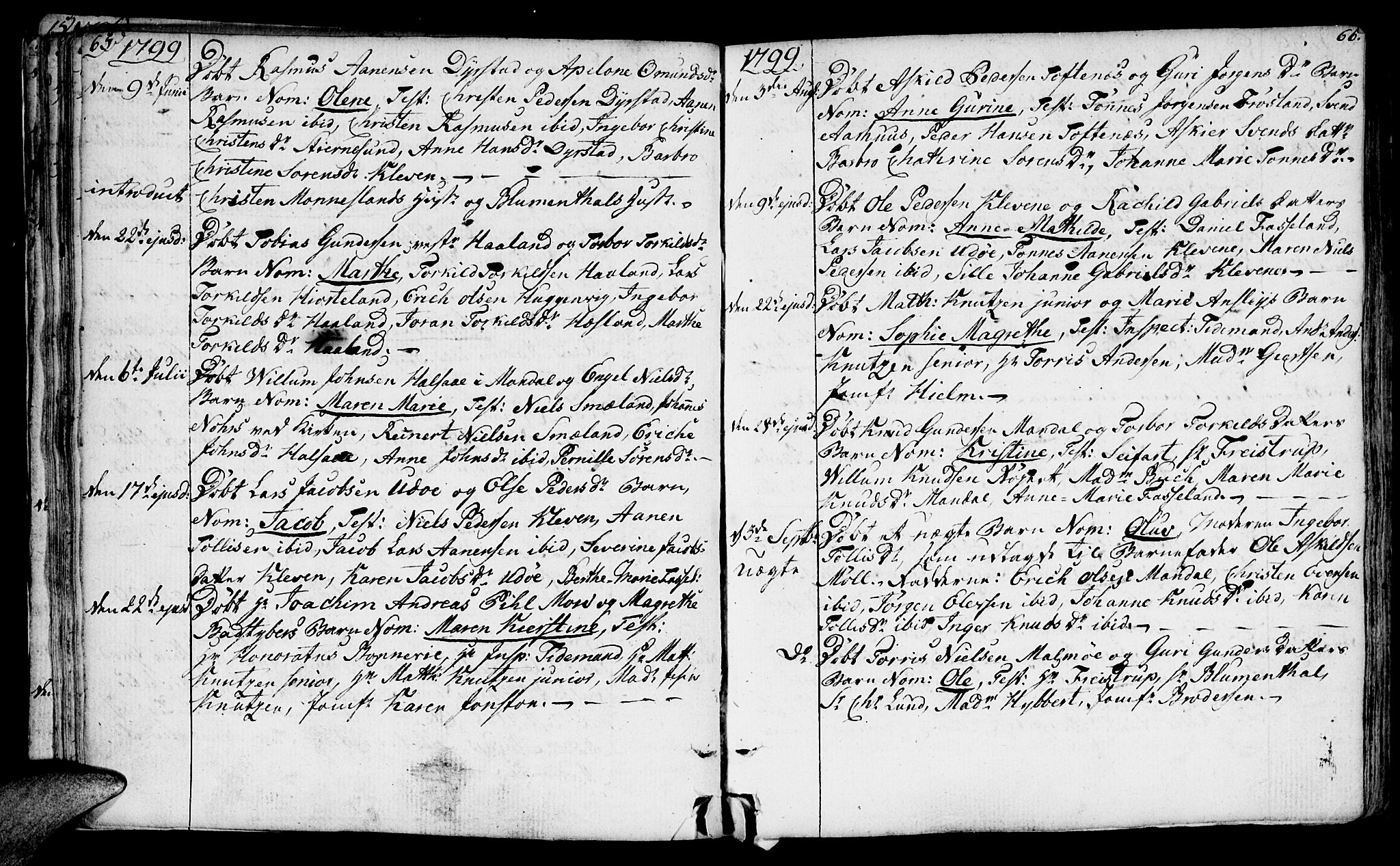 Mandal sokneprestkontor, SAK/1111-0030/F/Fa/Faa/L0008: Parish register (official) no. A 8, 1794-1817, p. 65-66