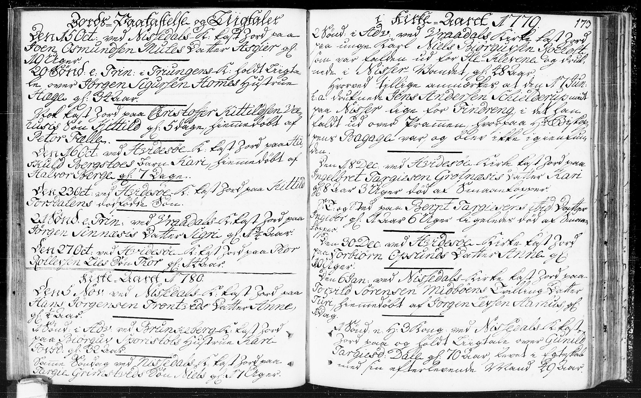 Kviteseid kirkebøker, SAKO/A-276/F/Fa/L0002: Parish register (official) no. I 2, 1773-1786, p. 173