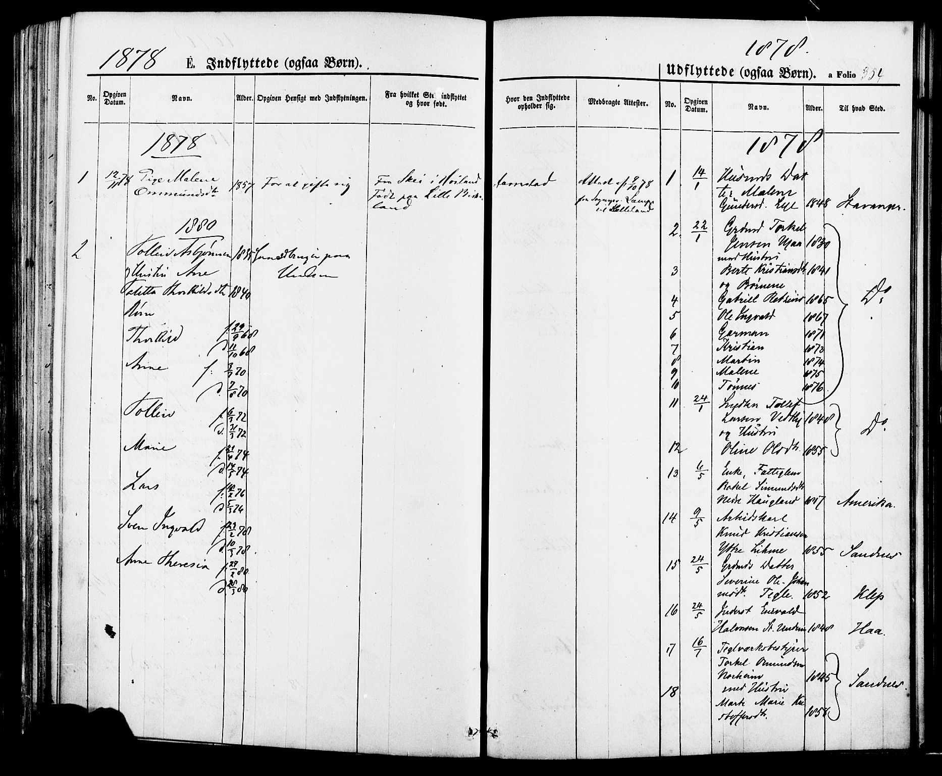 Lye sokneprestkontor, SAST/A-101794/001/30BA/L0008: Parish register (official) no. A 7, 1872-1881, p. 354