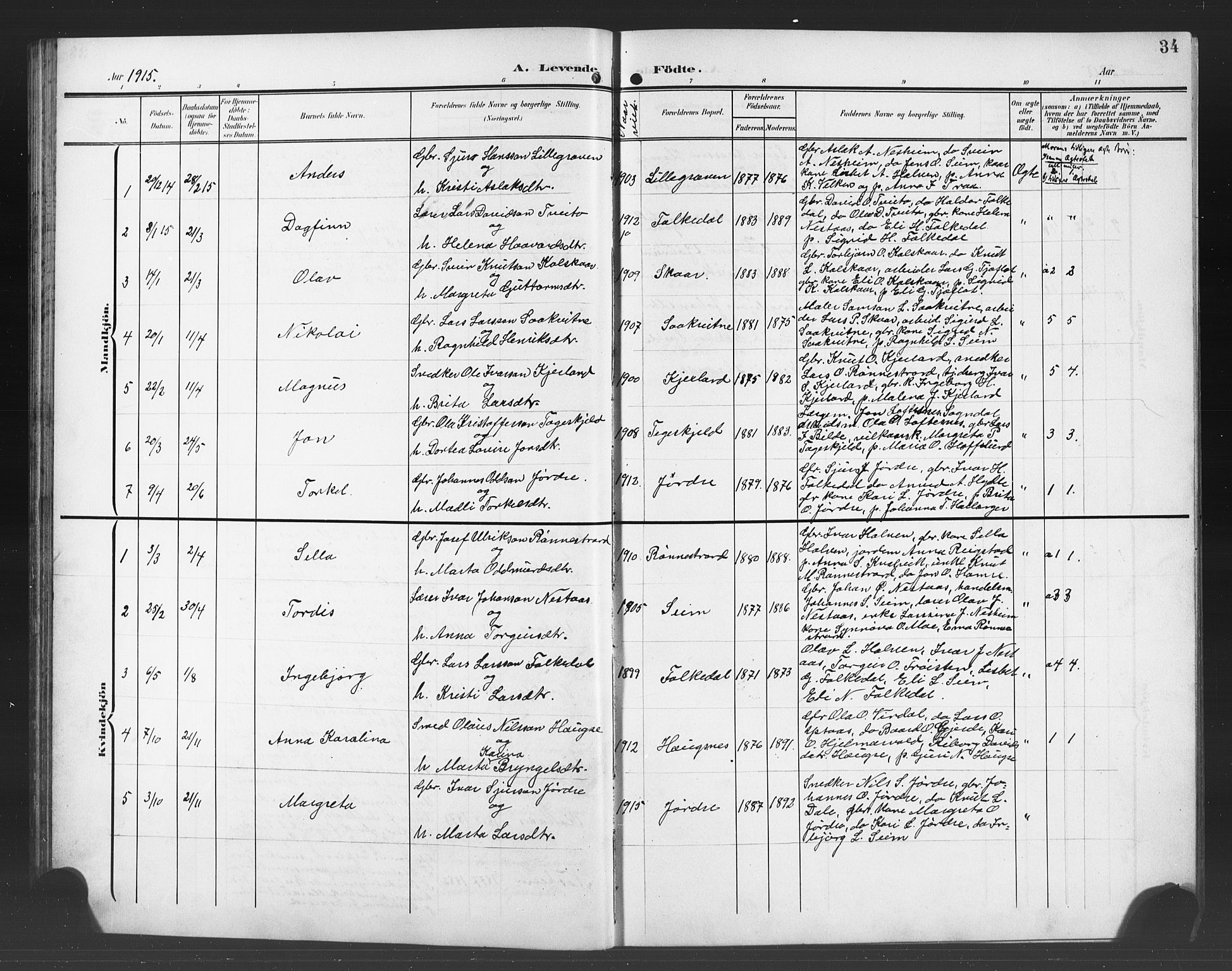 Ulvik sokneprestembete, AV/SAB-A-78801/H/Hab: Parish register (copy) no. B 4, 1902-1923, p. 34