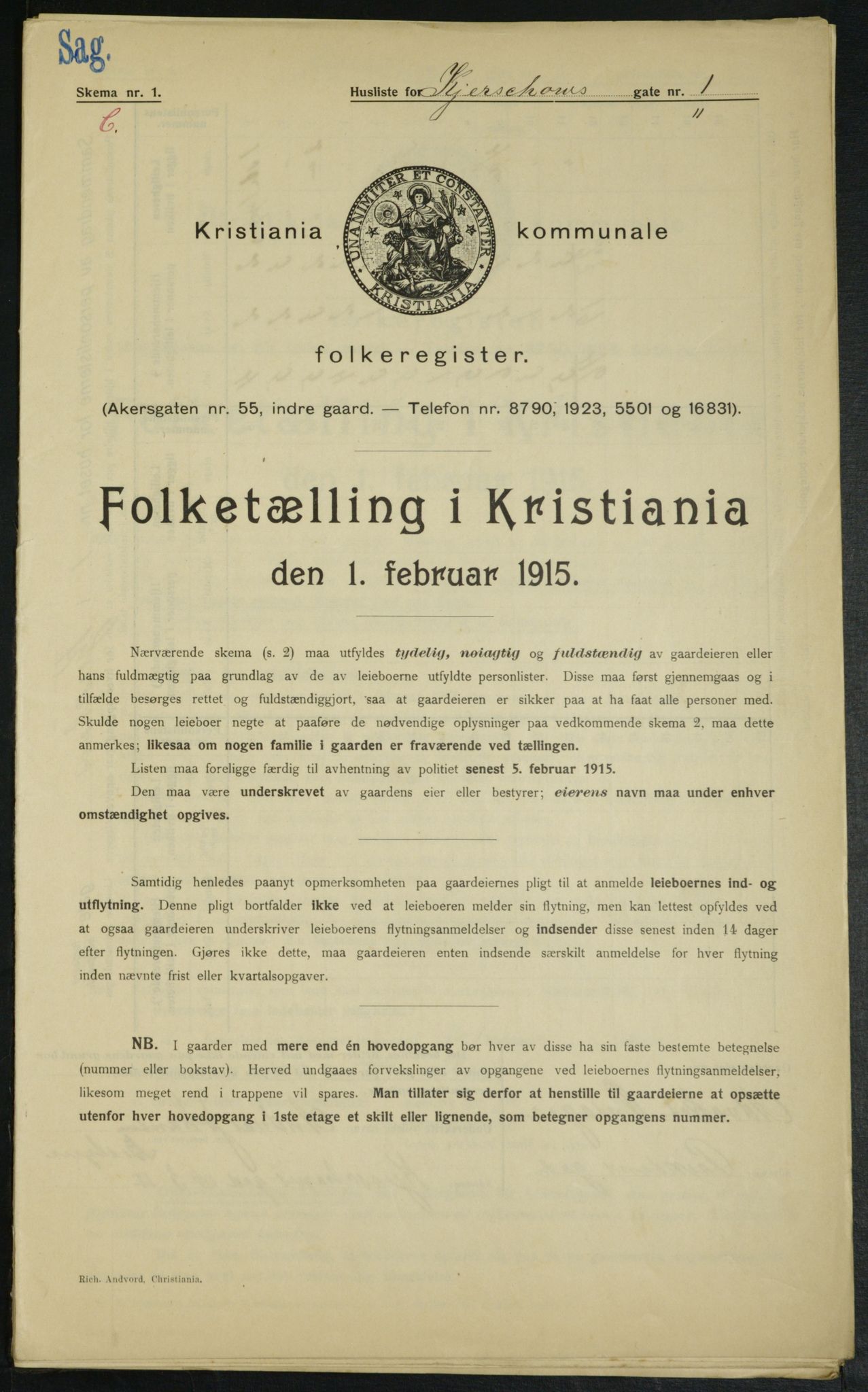 OBA, Municipal Census 1915 for Kristiania, 1915, p. 48913