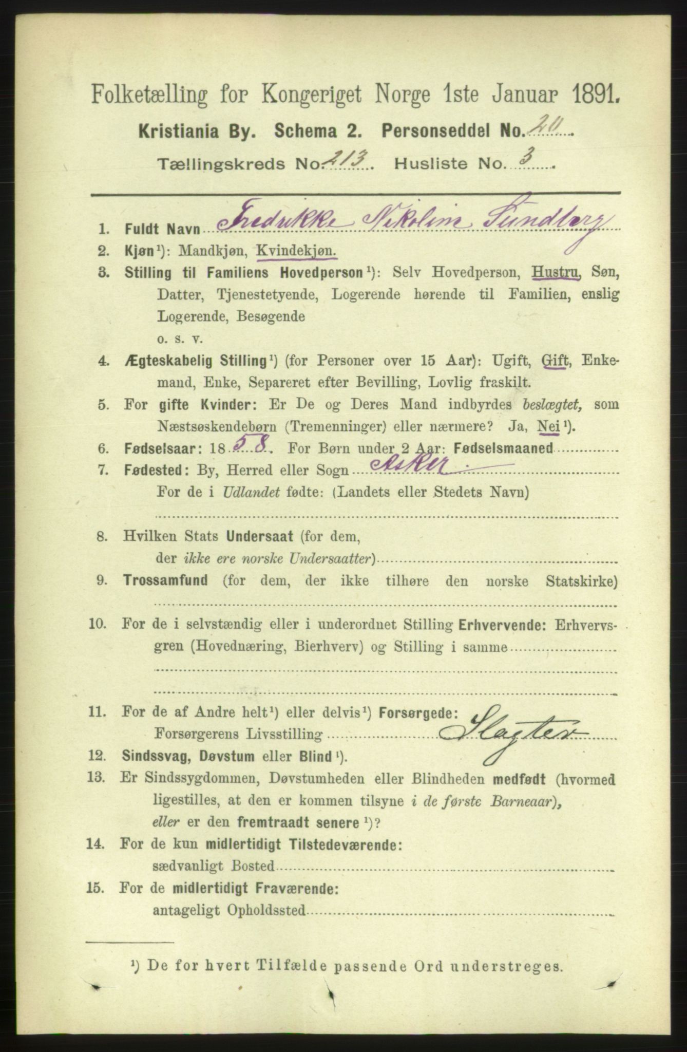 RA, 1891 census for 0301 Kristiania, 1891, p. 127093