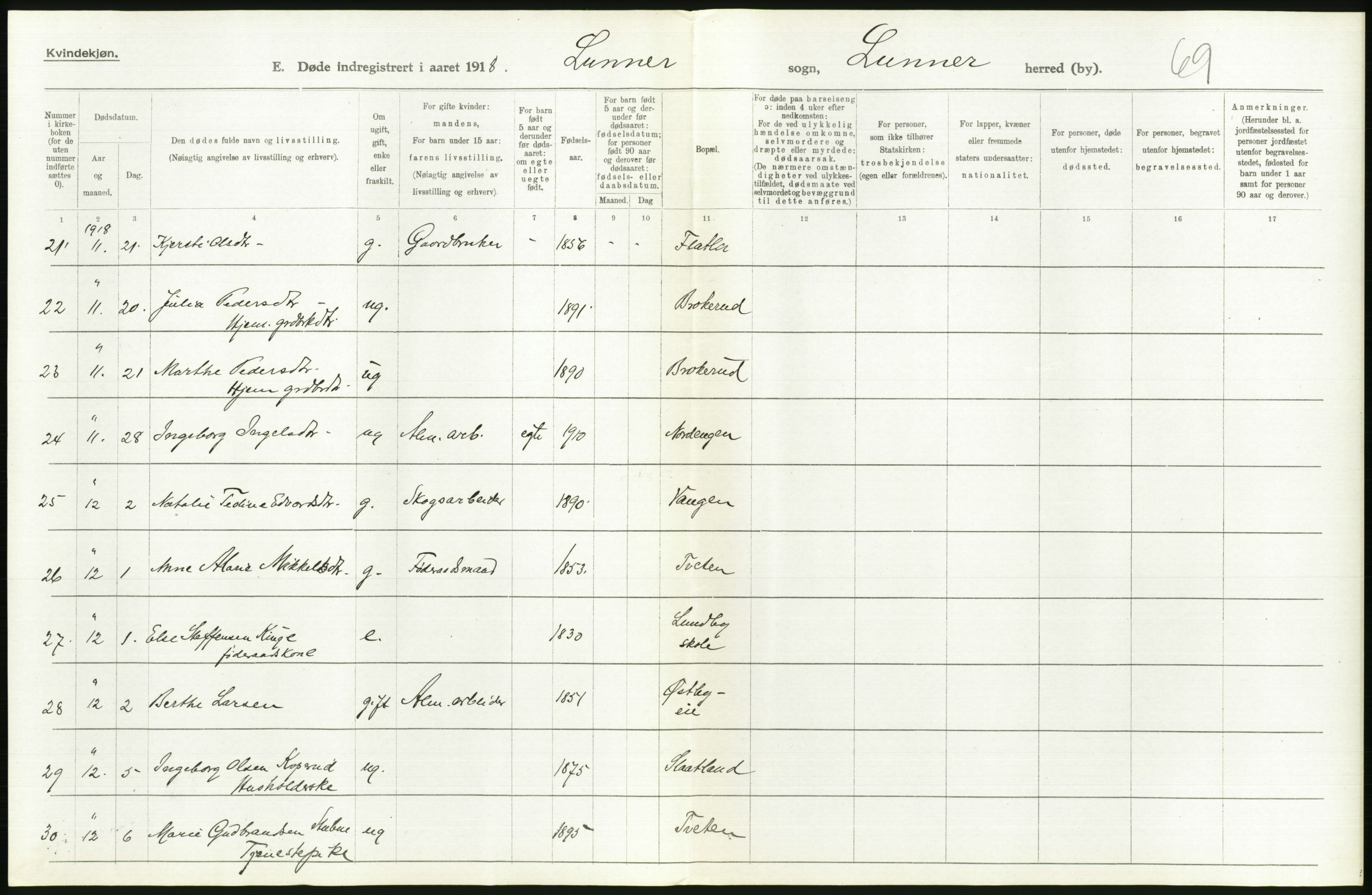 Statistisk sentralbyrå, Sosiodemografiske emner, Befolkning, AV/RA-S-2228/D/Df/Dfb/Dfbh/L0017: Oppland fylke: Døde. Bygder og byer., 1918, p. 236