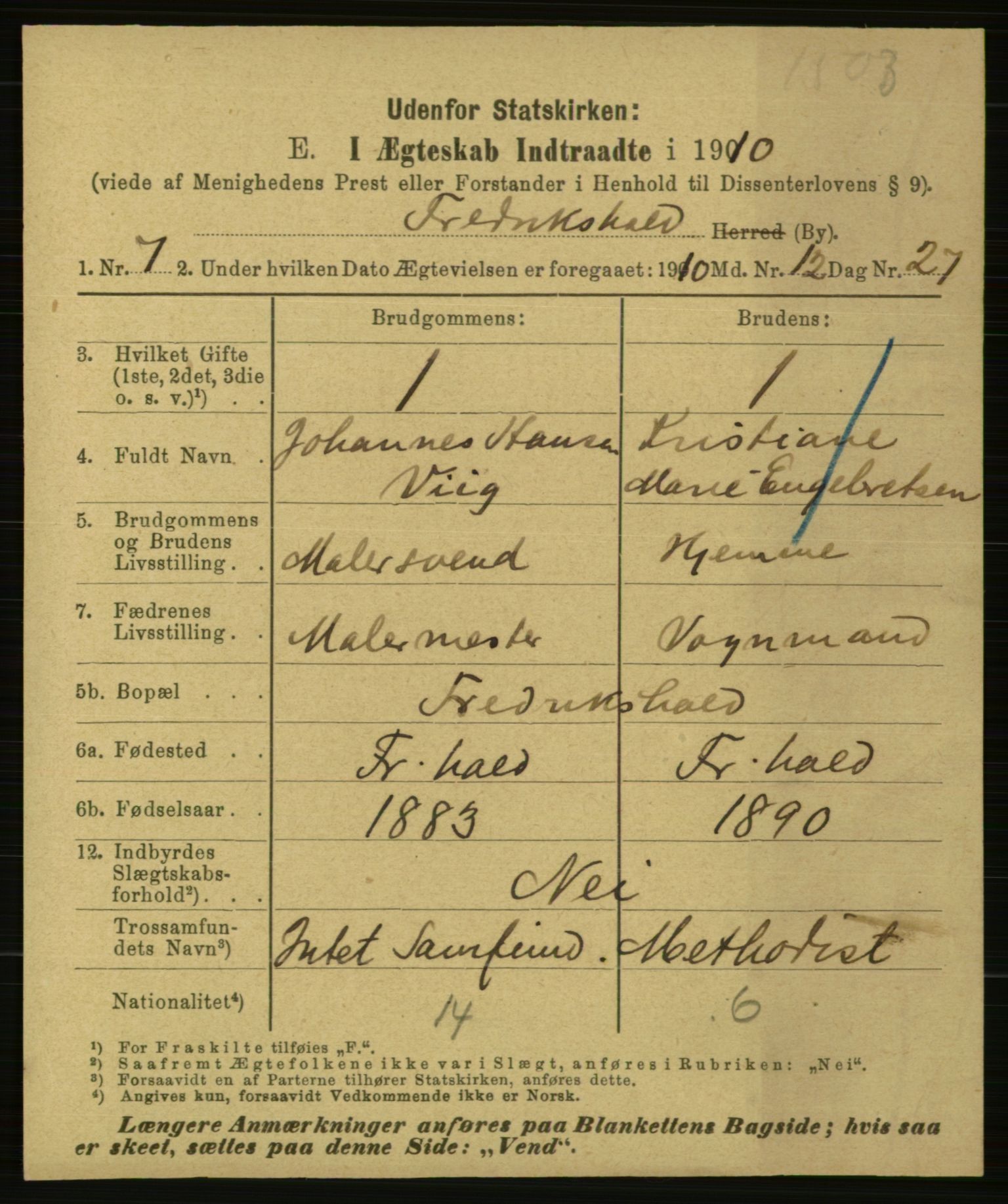 Statistisk sentralbyrå, Sosiodemografiske emner, Befolkning, AV/RA-S-2228/E/L0008: Fødte, gifte, døde dissentere., 1910, p. 1709