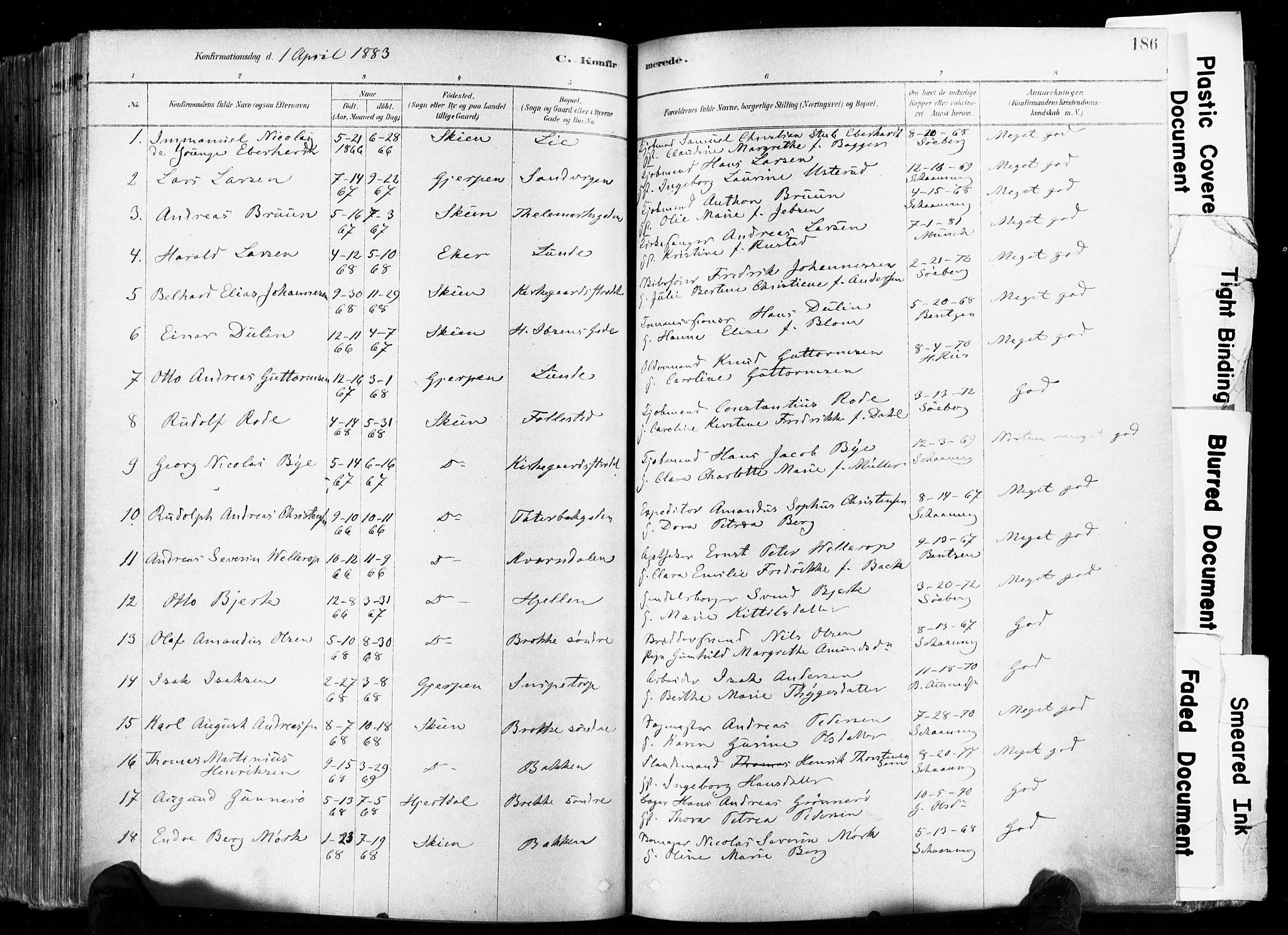 Skien kirkebøker, SAKO/A-302/F/Fa/L0009: Parish register (official) no. 9, 1878-1890, p. 186