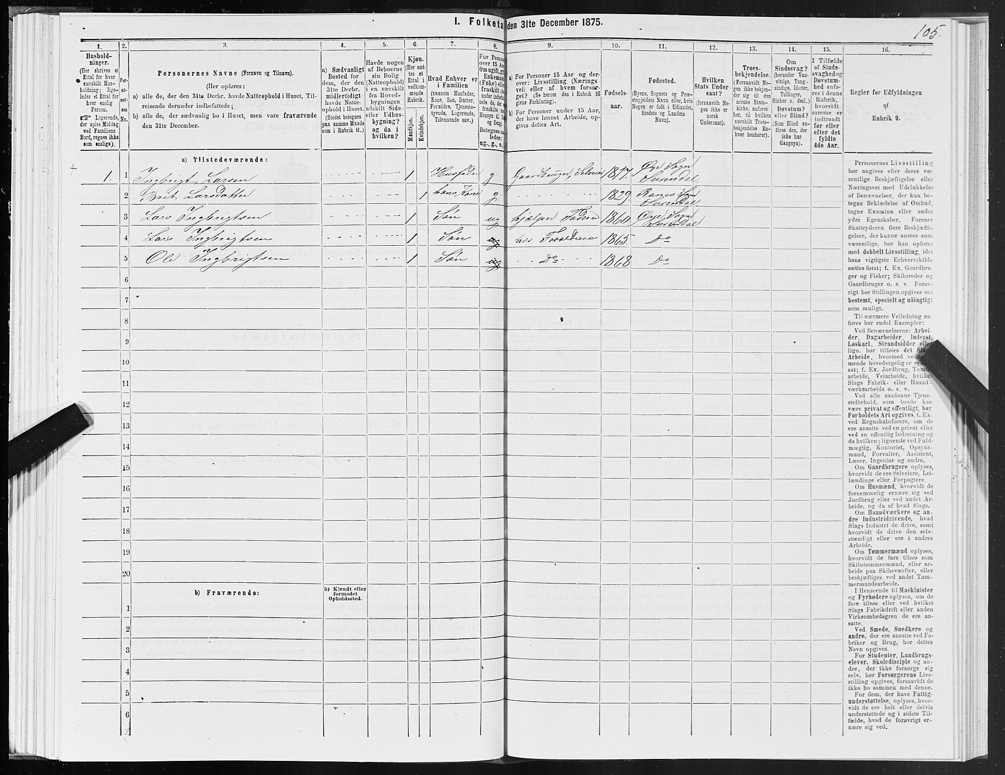 SAT, 1875 census for 1566P Surnadal, 1875, p. 2105