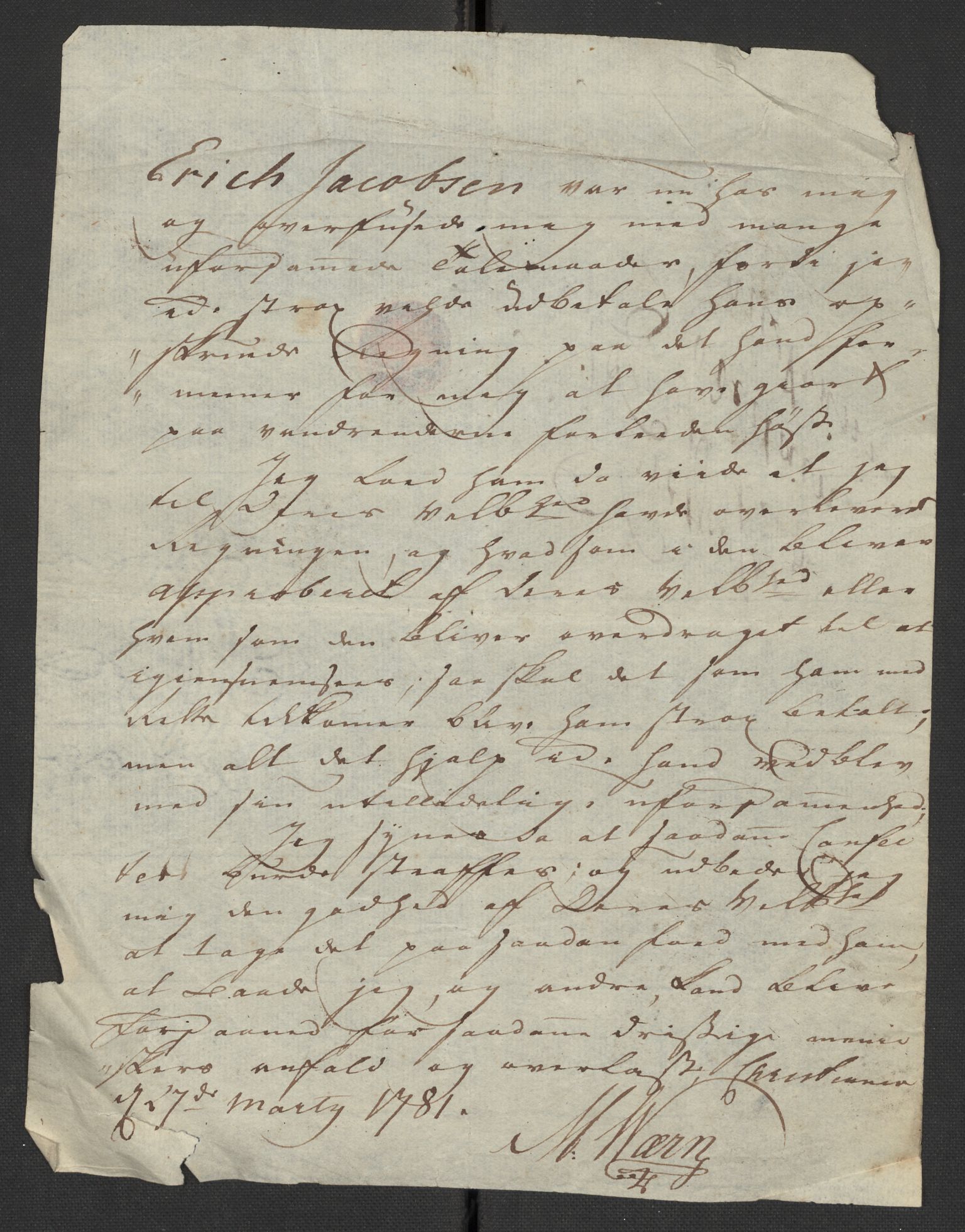 Oslo politidistrikt, AV/SAO-A-10085/D/Da/L0003: Innkomne brev, pro memoria m.v., 1781, p. 277