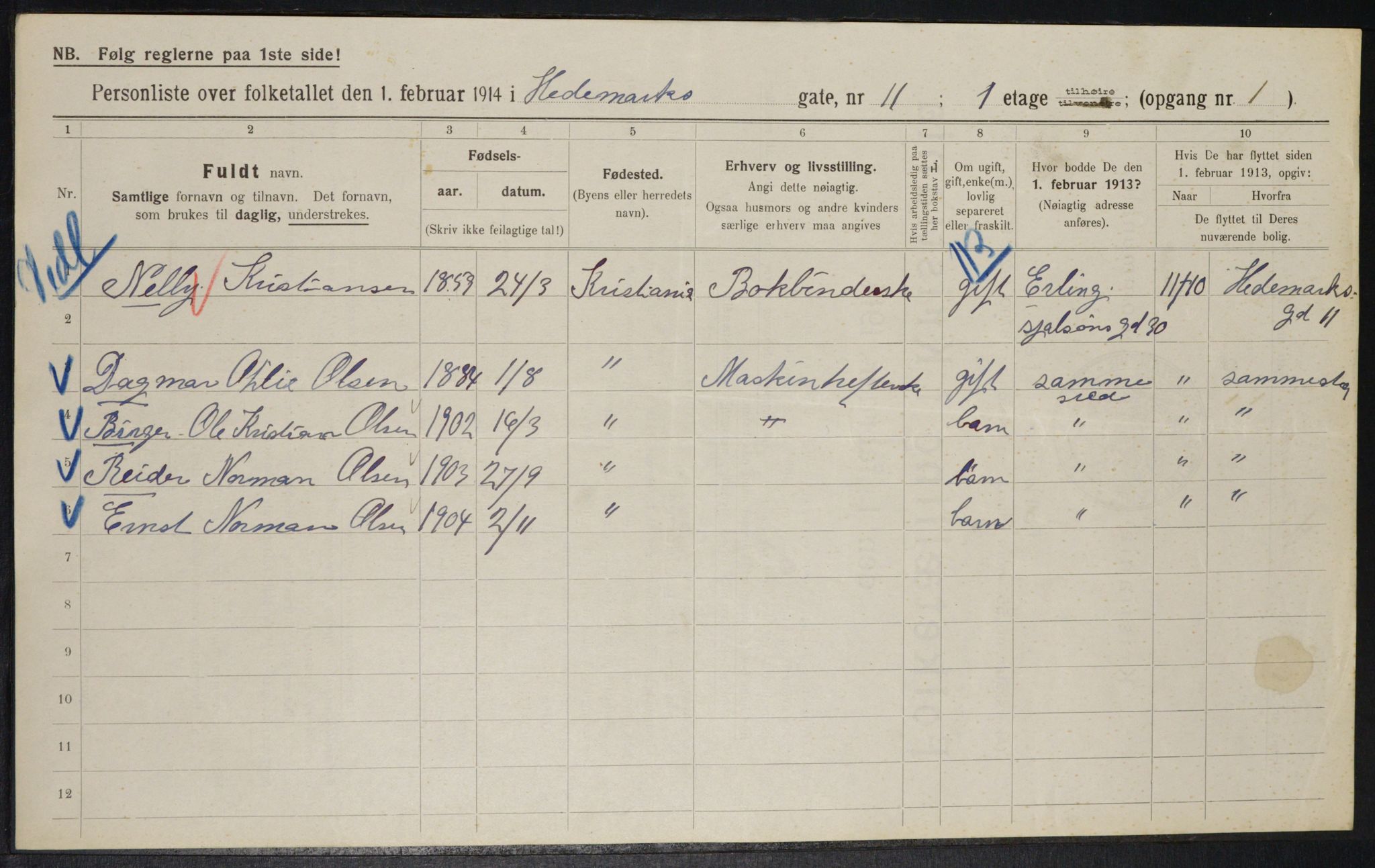 OBA, Municipal Census 1914 for Kristiania, 1914, p. 35982